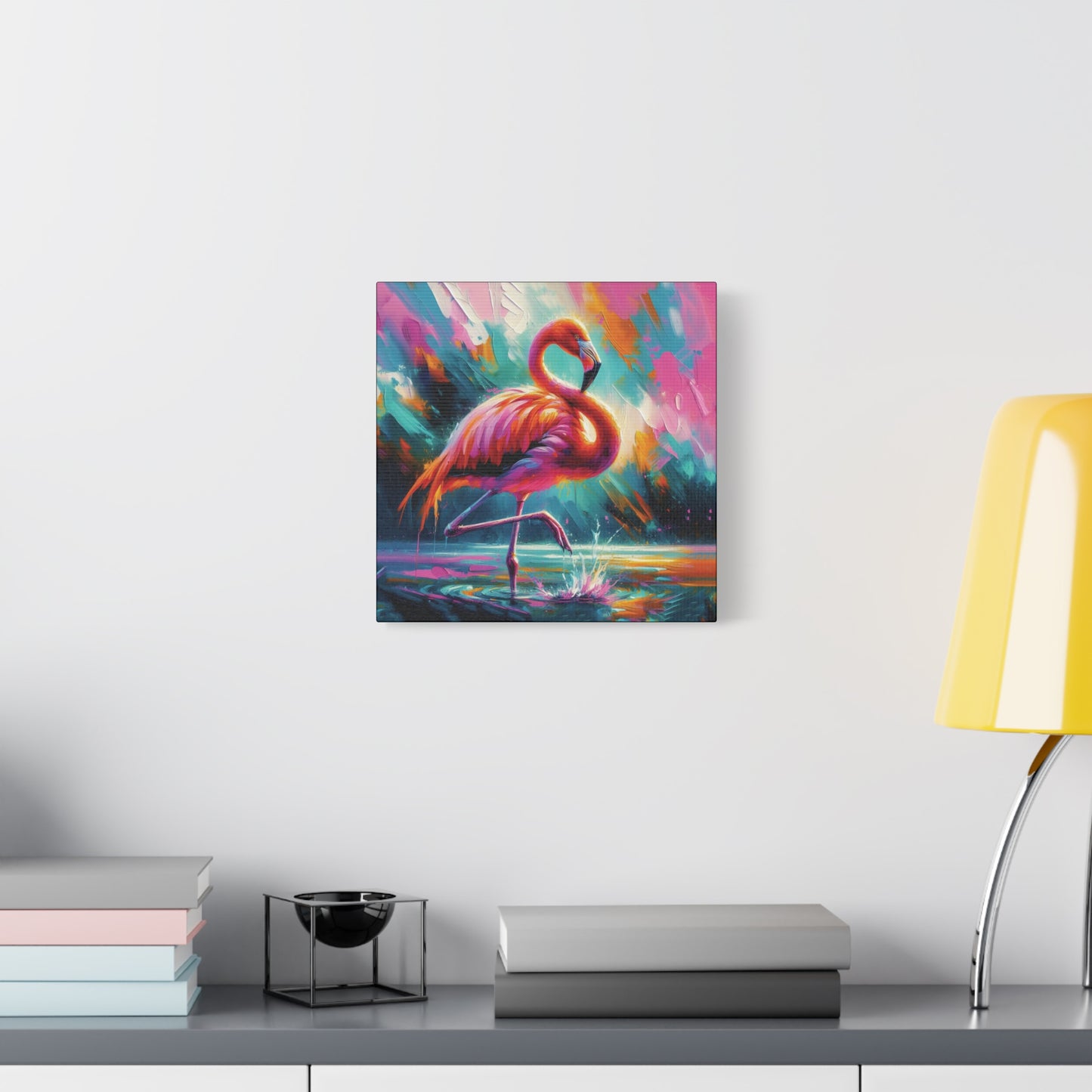 Canvas Wall Art - Flamingo Colorful Expressionist Style Print