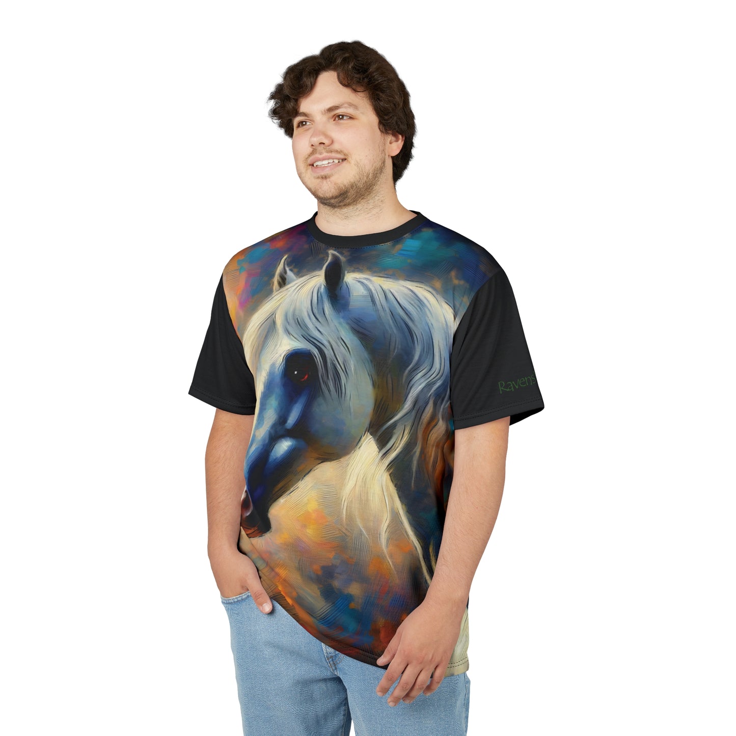 Andalusian Horse Portrait Vibrant Art Tee | Colorful Unisex Cut & Sew T-Shirt, Wildlife Apparel, Unique Graphic Tee, Birthday Gift