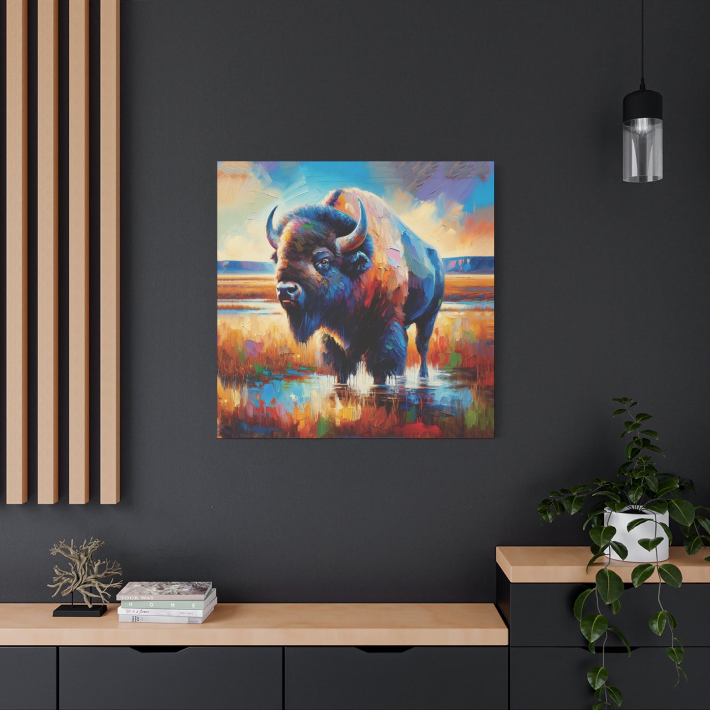 Lone Bison After Rain Impressionist Canvas Art Print
