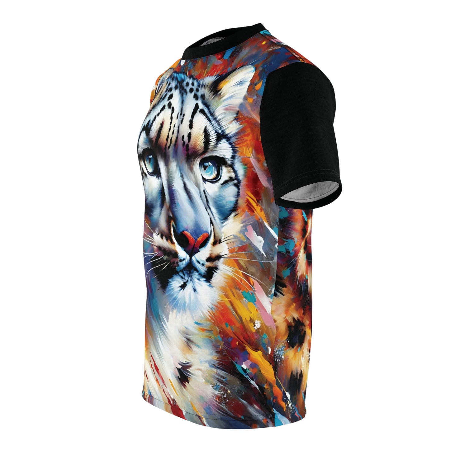 Colorful Snow Leopard Vibrant Art Tee | Colorful Unisex Cut & Sew T-Shirt, Wildlife Apparel, Unique Graphic Tee, Birthday Gift