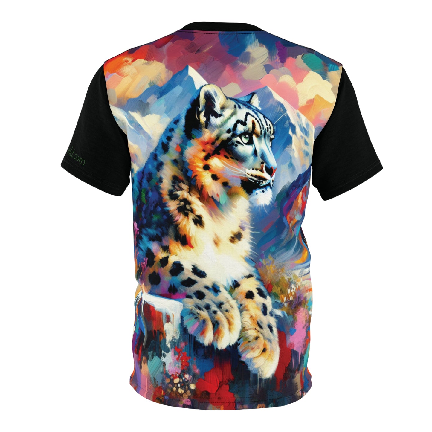Himalayan Snow Leopard Vibrant Art Tee | Colorful Unisex Cut & Sew T-Shirt, Wildlife Apparel, Unique Graphic Tee, Birthday Gift