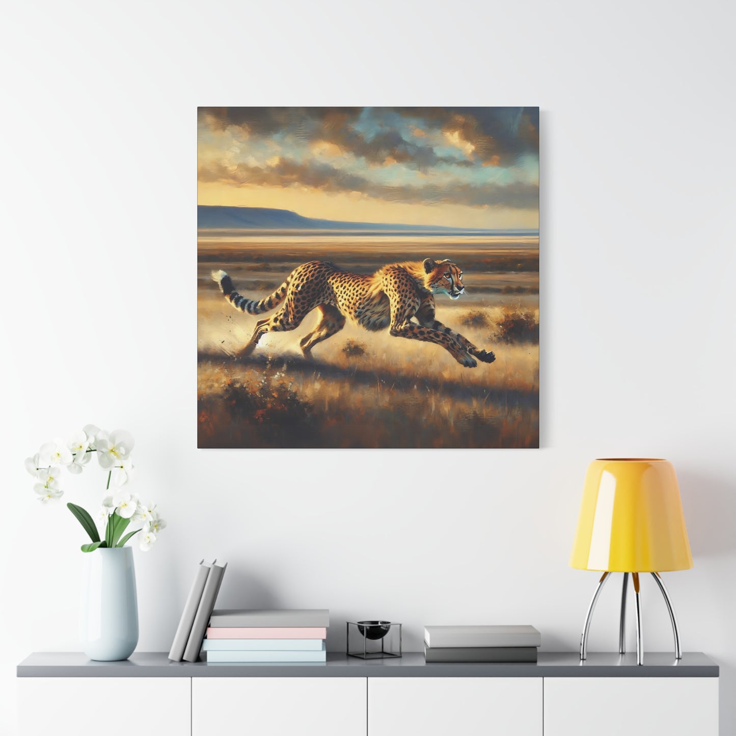 Cheetah Running Impressionist Canvas Art Print