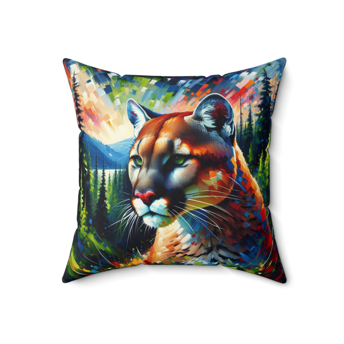 Lake Crescent Cougar - Square Throw Pillows