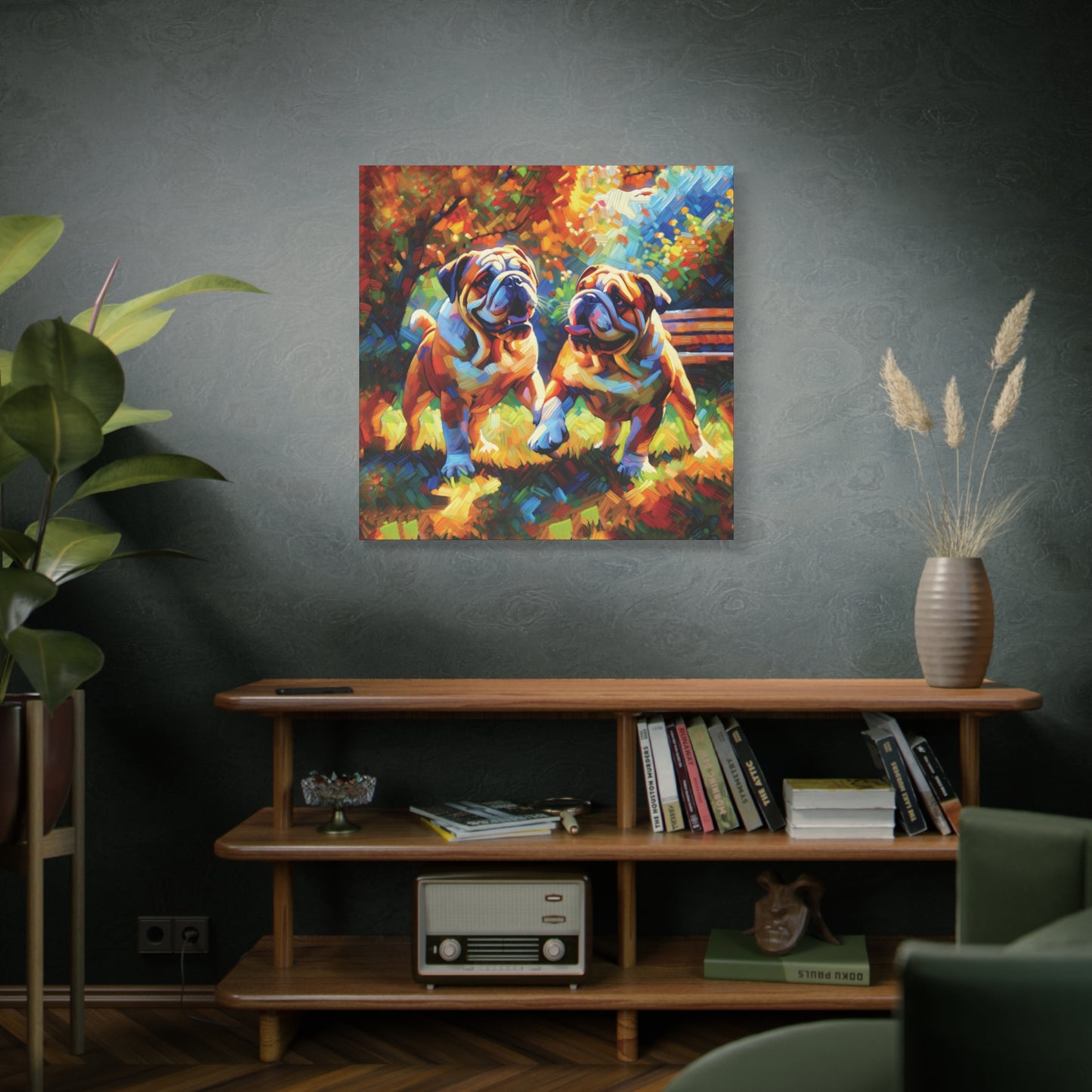 Playful Bulldogs Expressionist Canvas Art Print