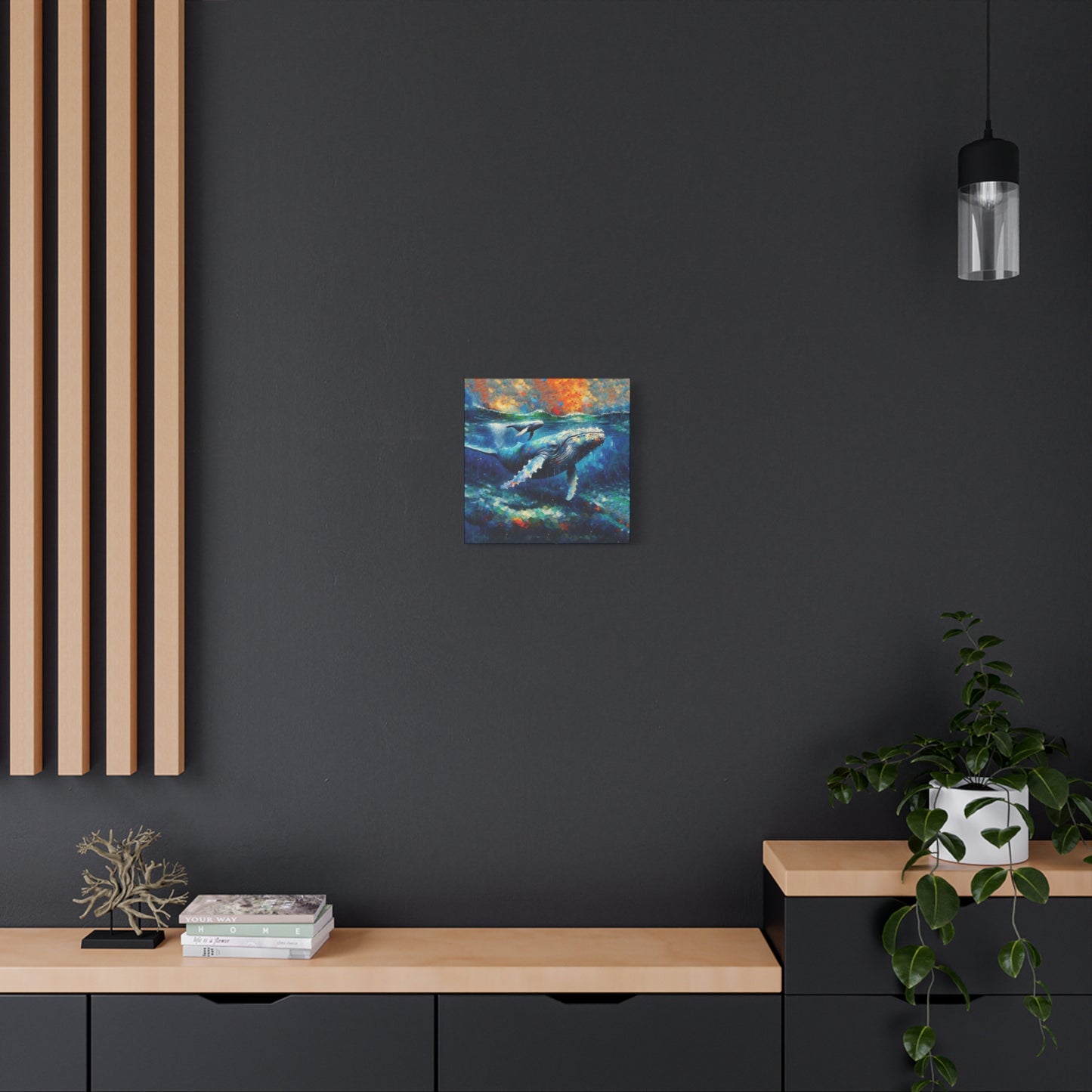 Humpback Whale and Calf Expressionist Canvas Art Print