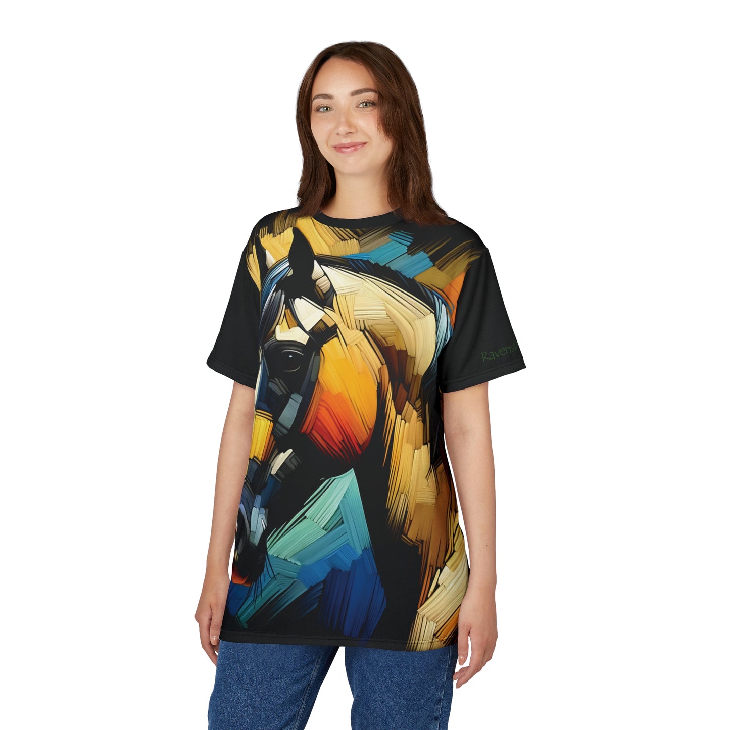 Buckskin Horse Portrait Vibrant Art Tee | Colorful Unisex Cut & Sew T-Shirt, Wildlife Apparel, Unique Graphic Tee, Birthday Gift