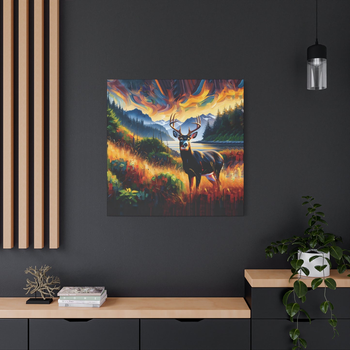 Canvas Wall Art - Black Tail Buck in Olympic National Park - Colorful Expressionist Art Style Print