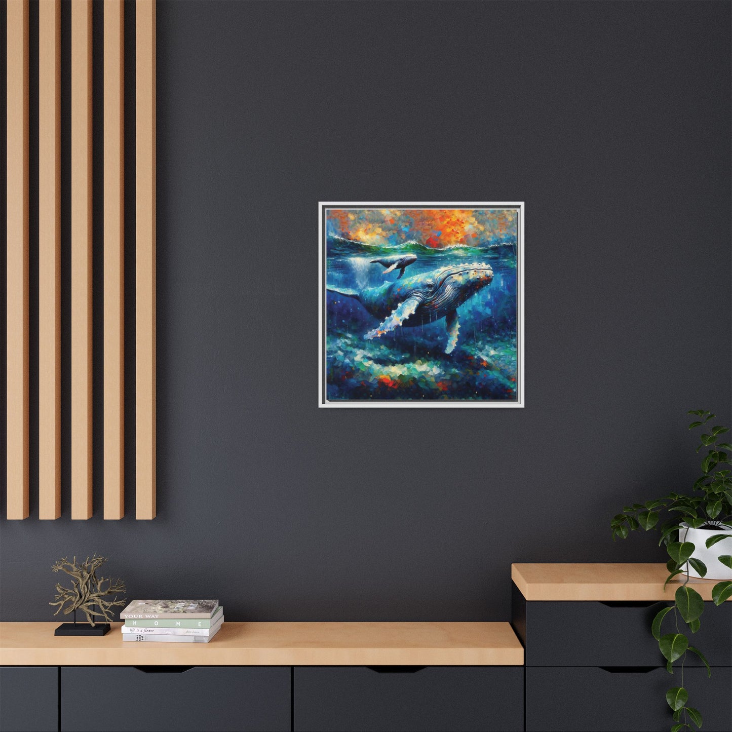 Vibrant Whale Art Canvas Print - Framed Wall Decor