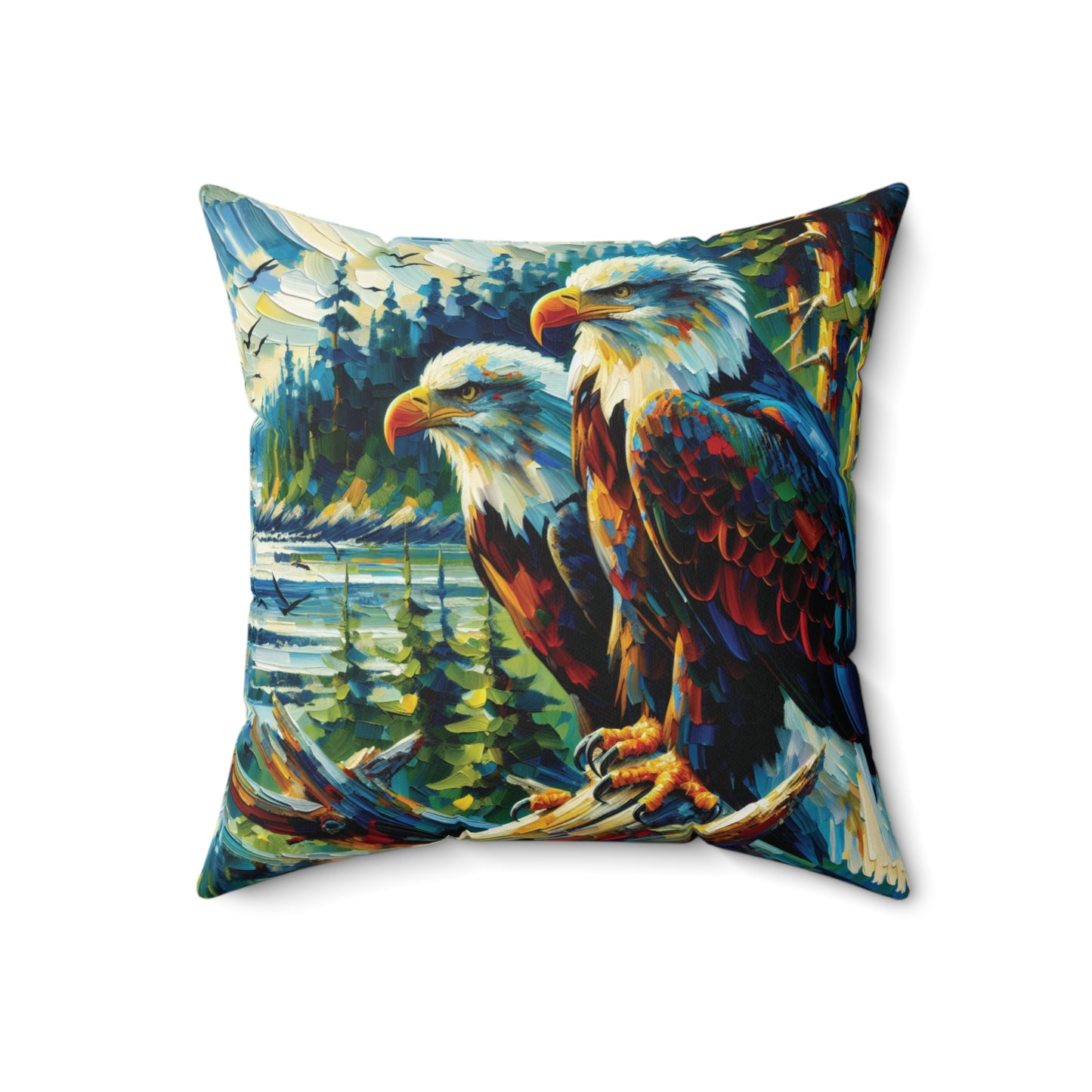 Eagle Pair Near Shore - Square Throw Pillows