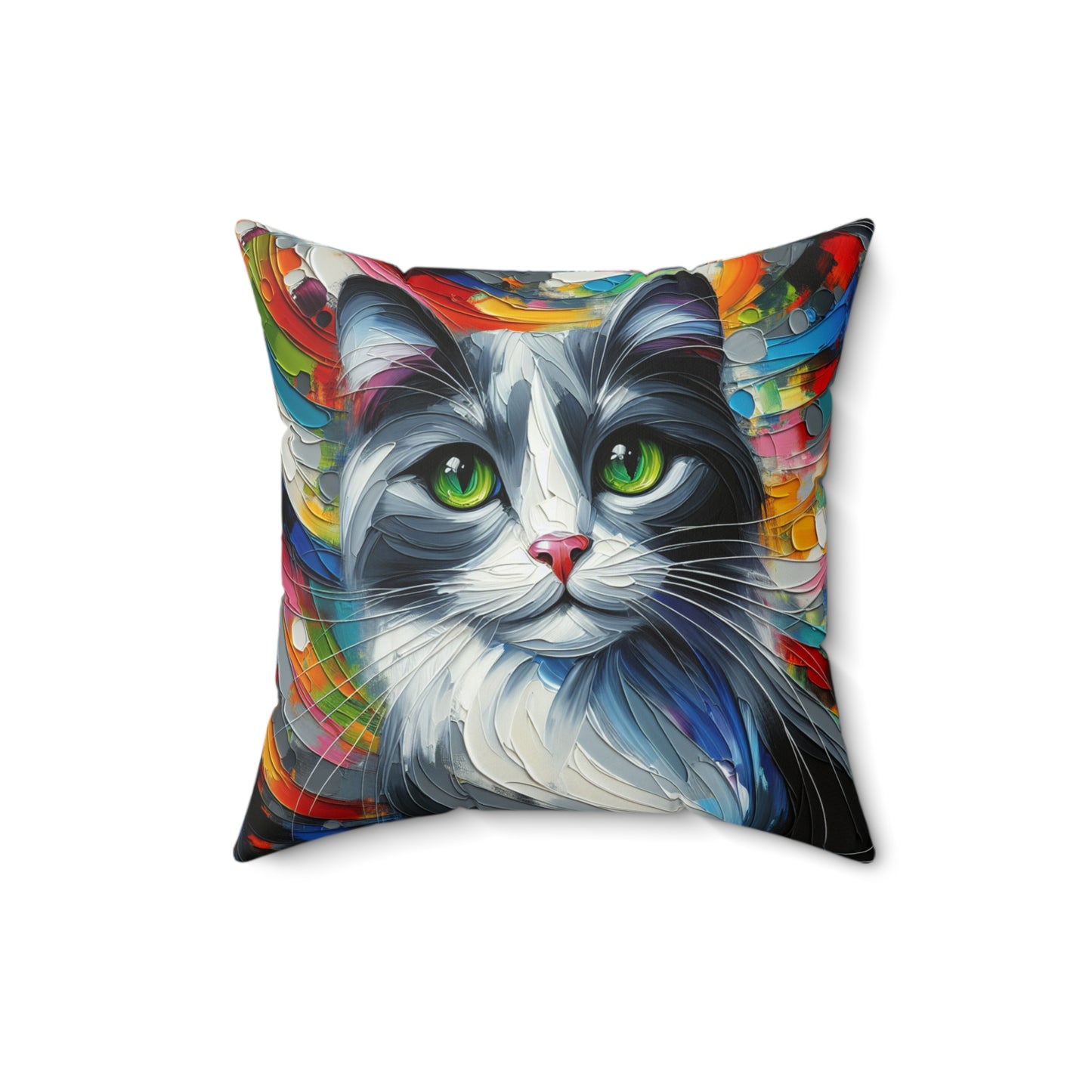 Grey and White Cat - Square Throw Pillows