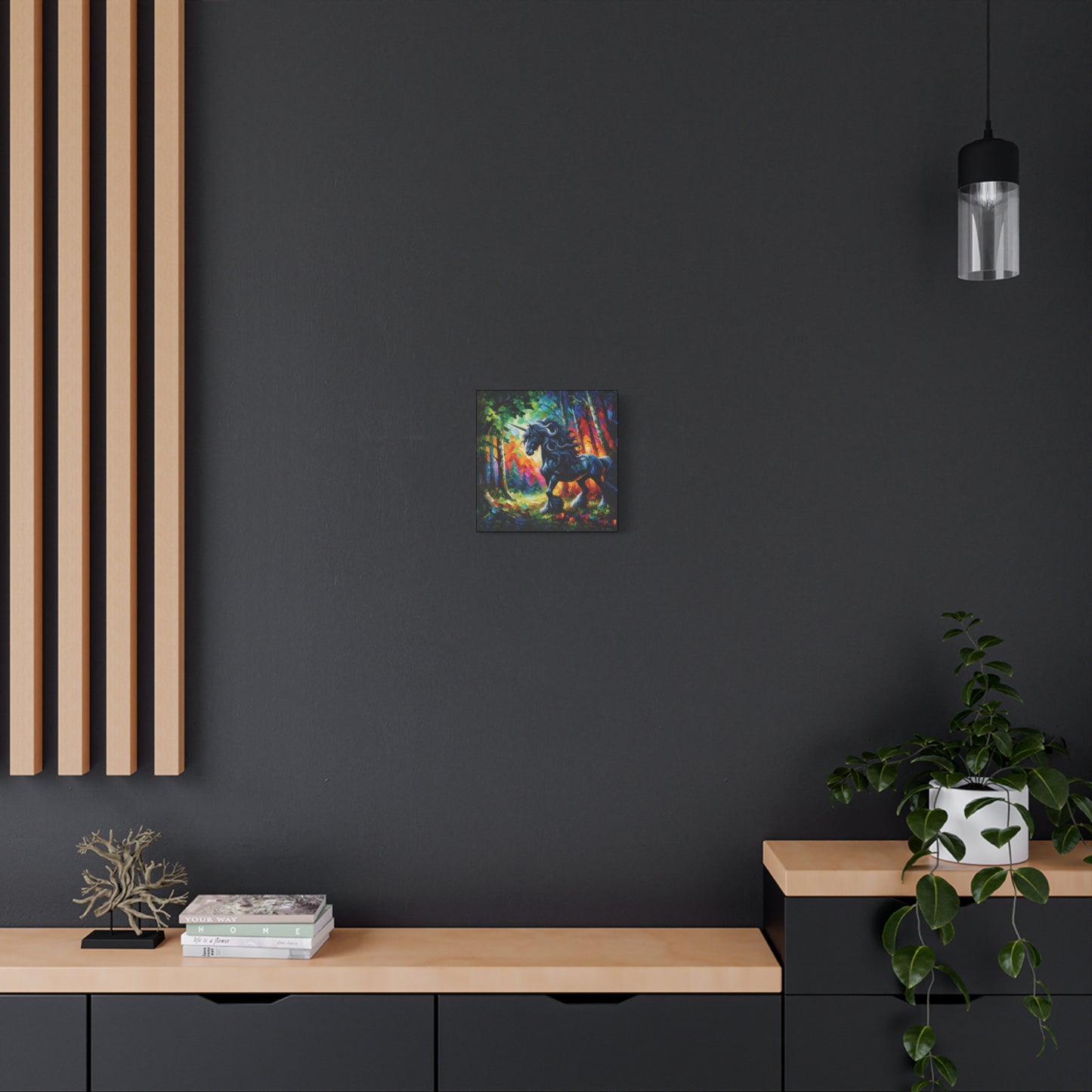 Black Unicorn Stallion Canvas Print - Modern Impressionist Art