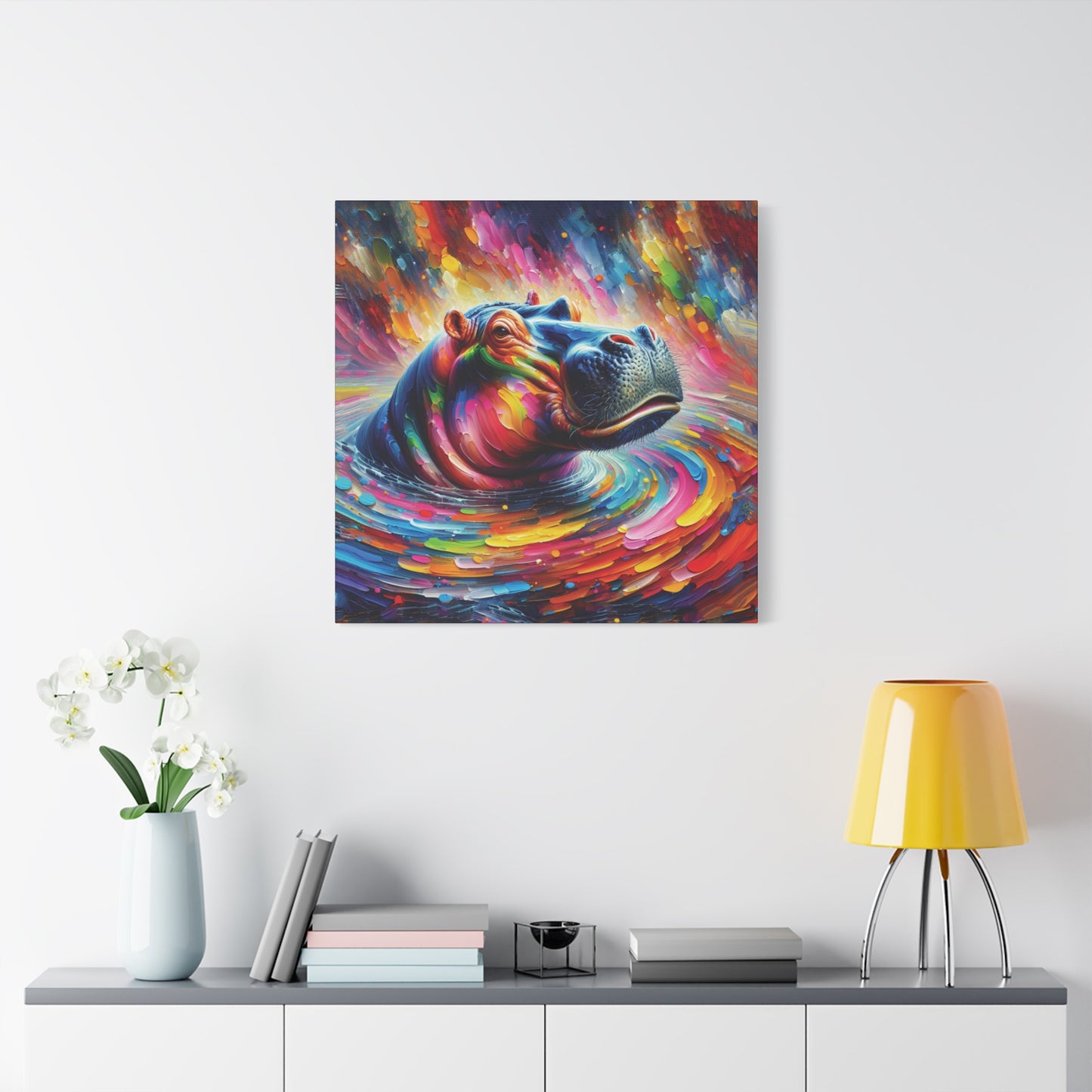 Hippo Jacuzzi Expressionist Canvas Art Print