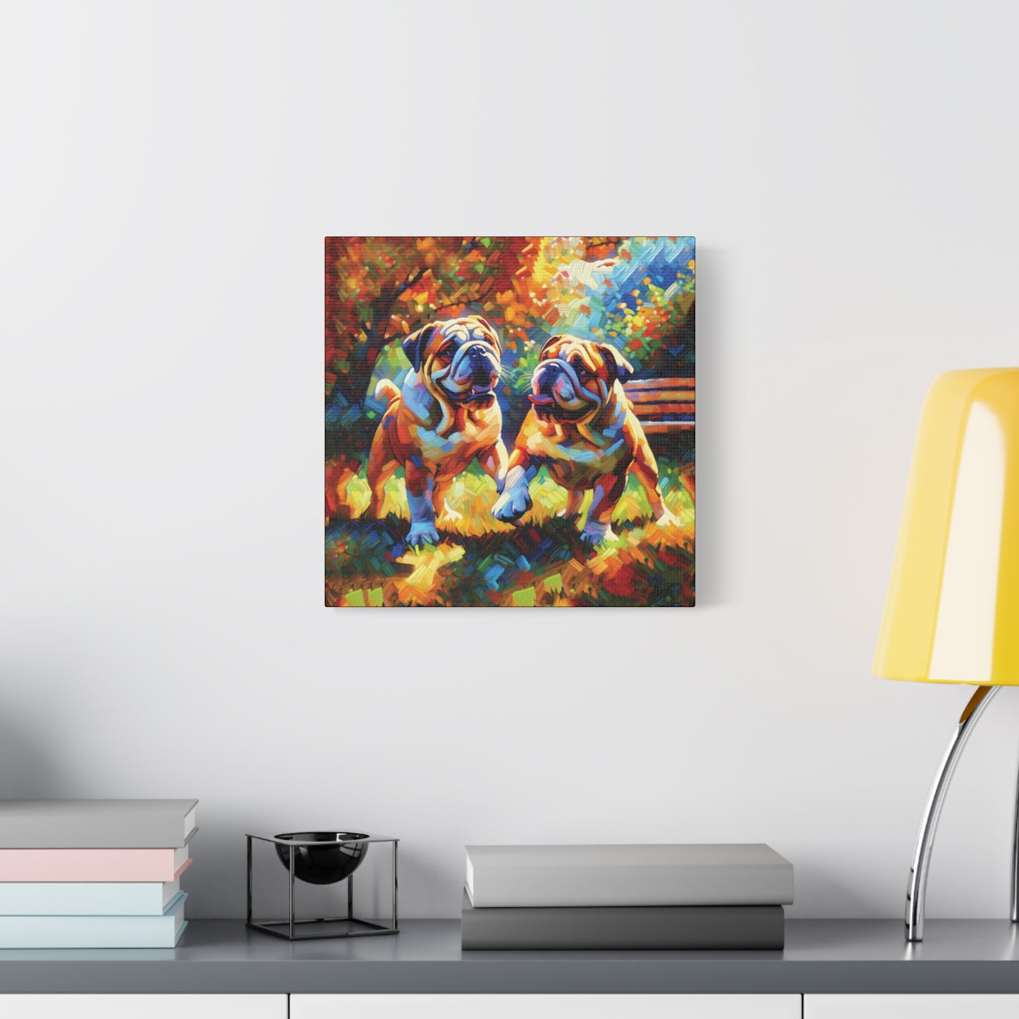 Playful Bulldogs Expressionist Canvas Art Print
