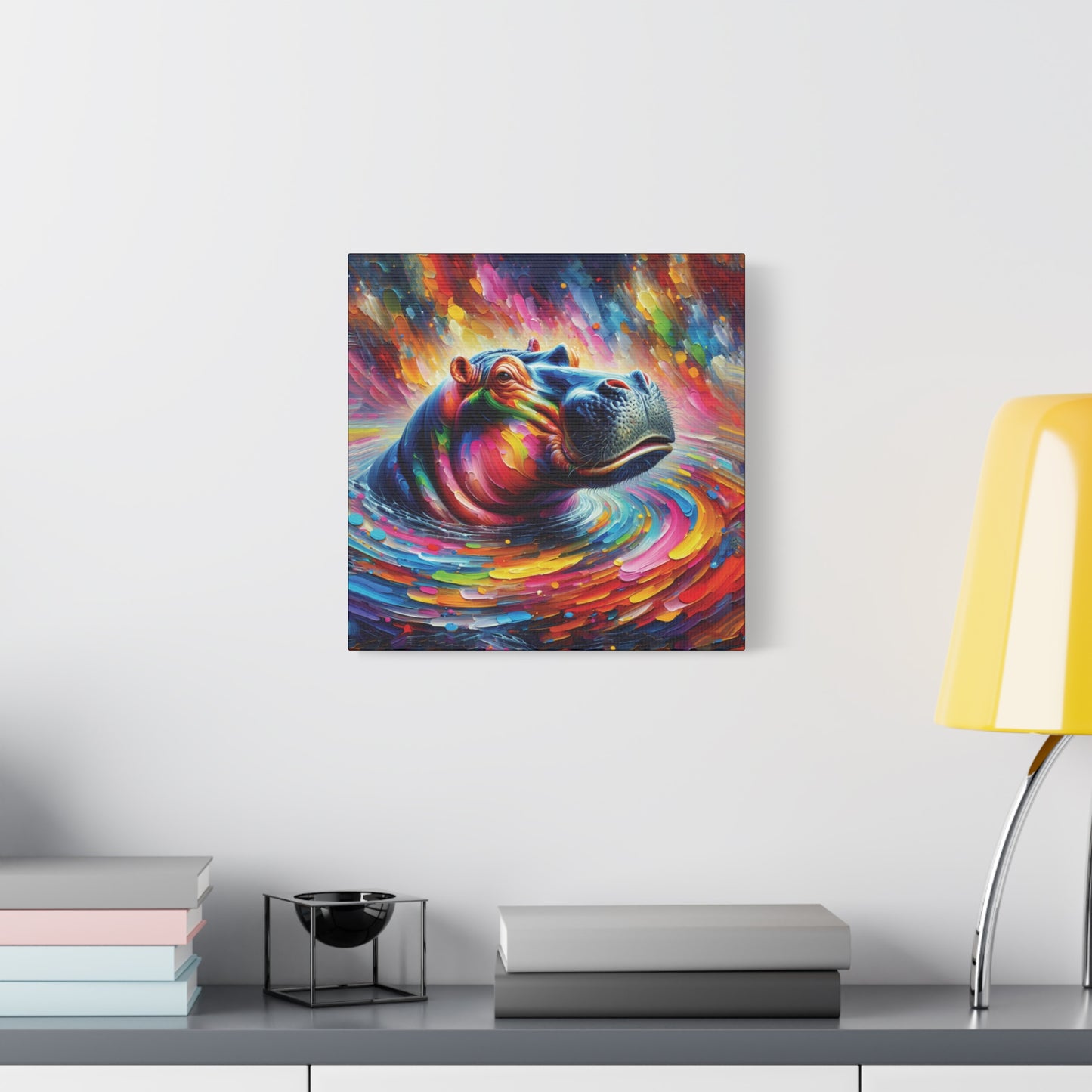 Hippo Jacuzzi Expressionist Canvas Art Print