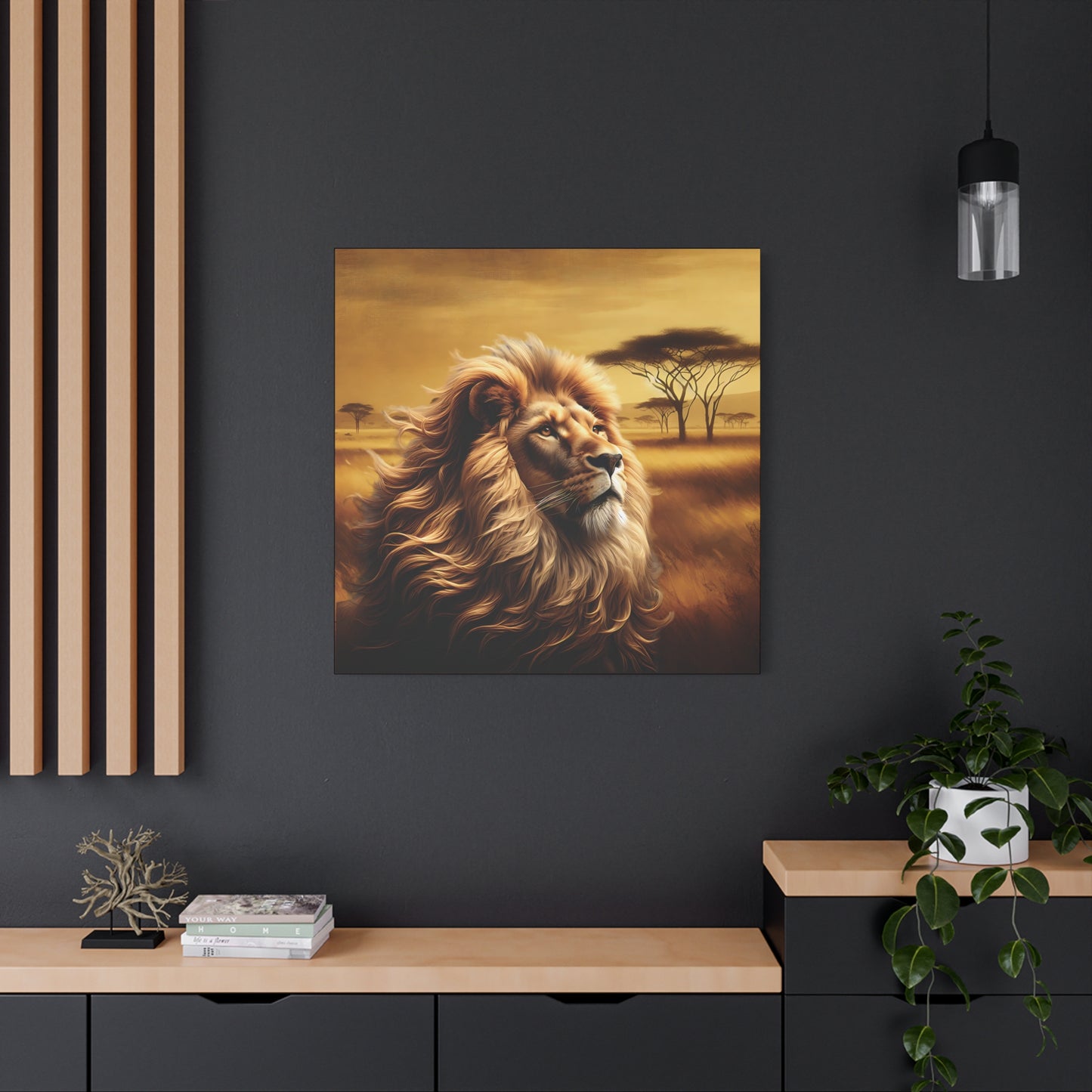 Canvas Art - Regal Lion Resting on African Savannah