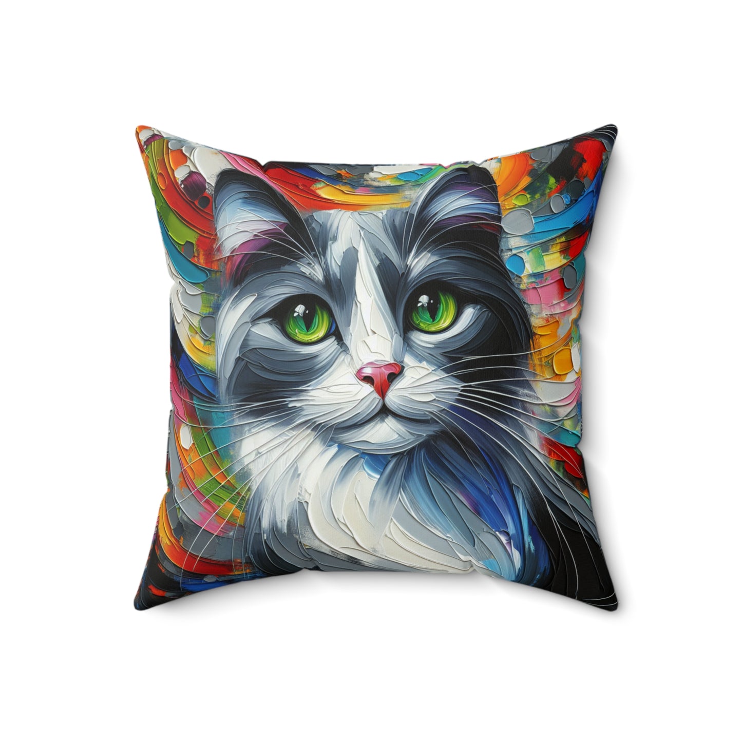 Grey and White Cat - Square Throw Pillows
