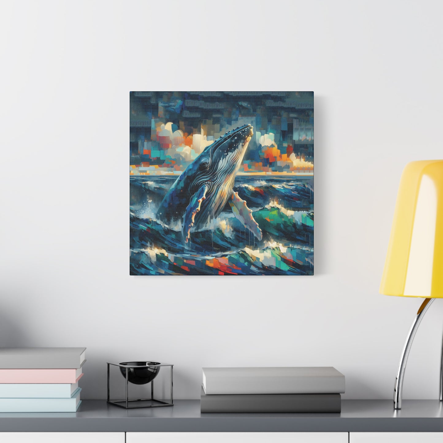 Humpback Breaching Expressionist Canvas Art Print
