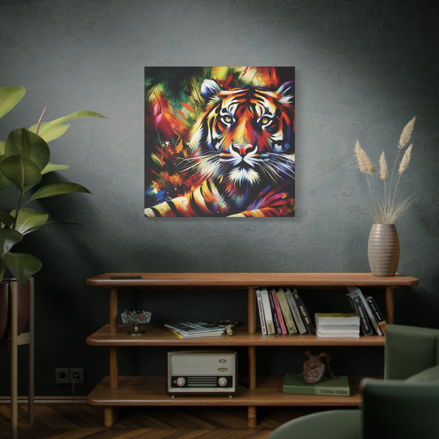 Tiger Portrait in Bright Colors Expressionist Canvas Art Print