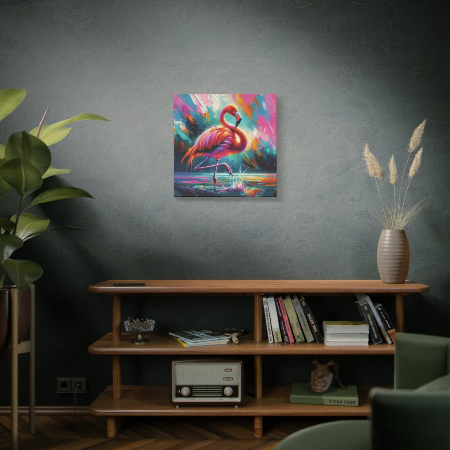 Canvas Wall Art - Flamingo Colorful Expressionist Style Print