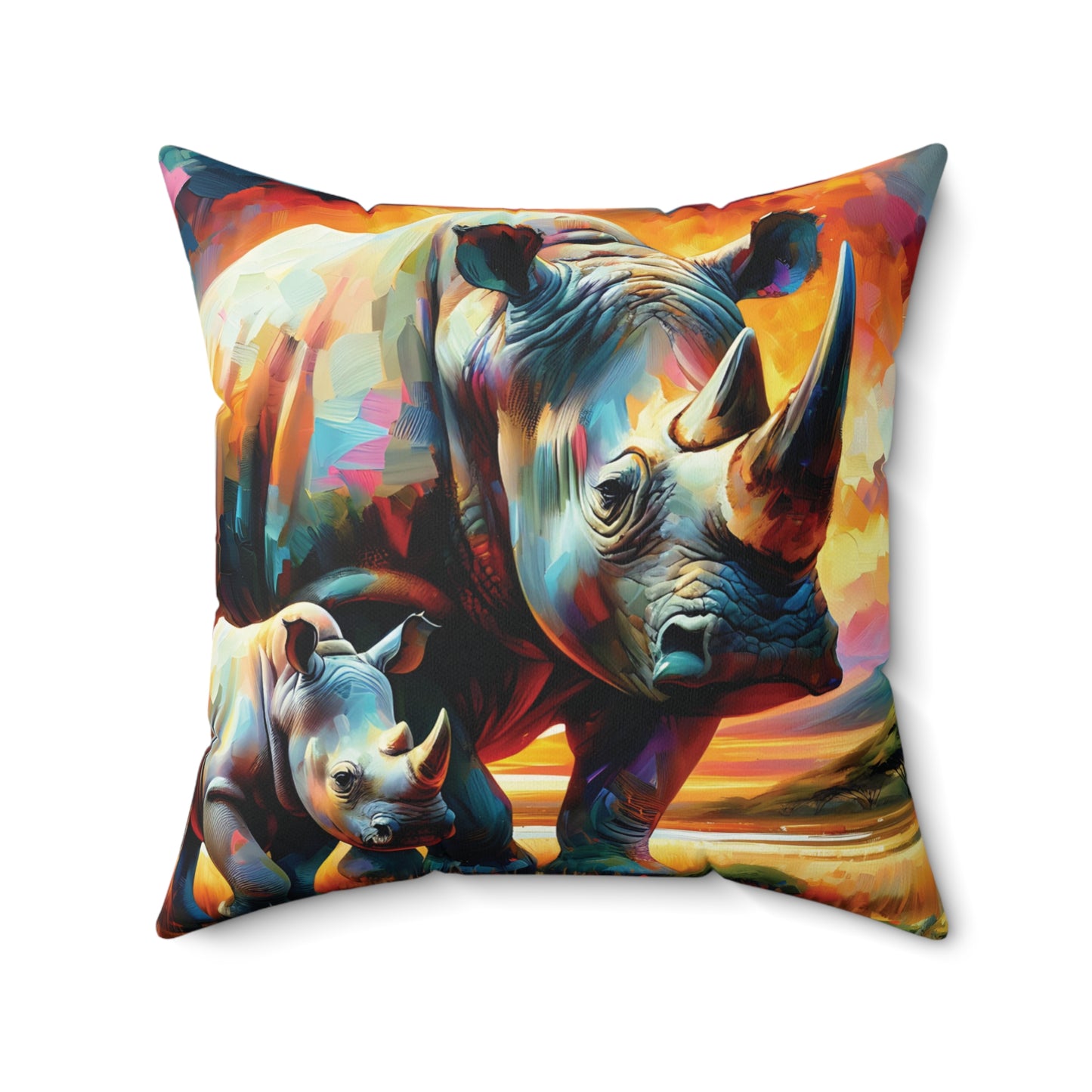 Decorative pillow with a colorful rhinoceros design