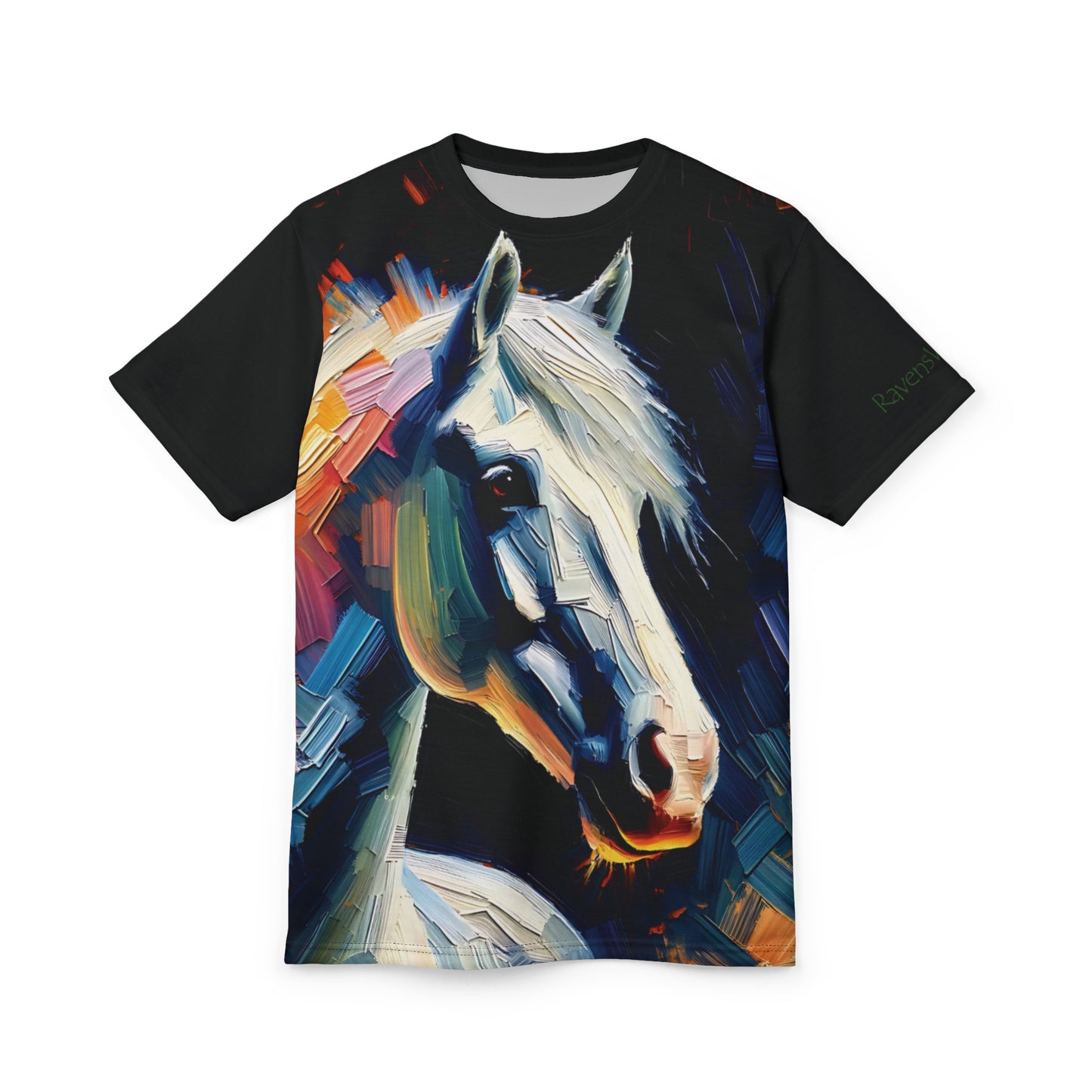 White Arabian Portrait Vibrant Art Tee | Colorful Unisex Cut & Sew T-Shirt, Wildlife Apparel, Unique Graphic Tee, Birthday Gift
