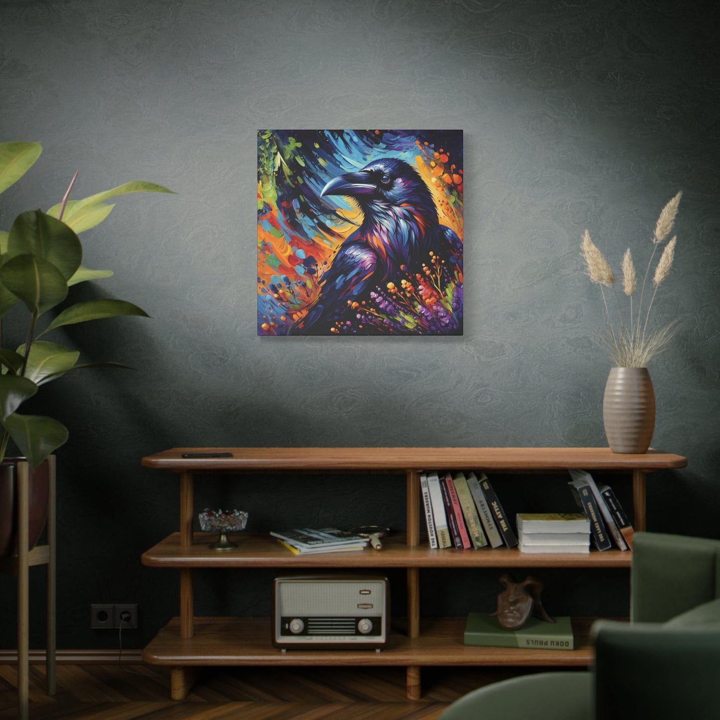 Colorful Raven Portrait Canvas Wall Art