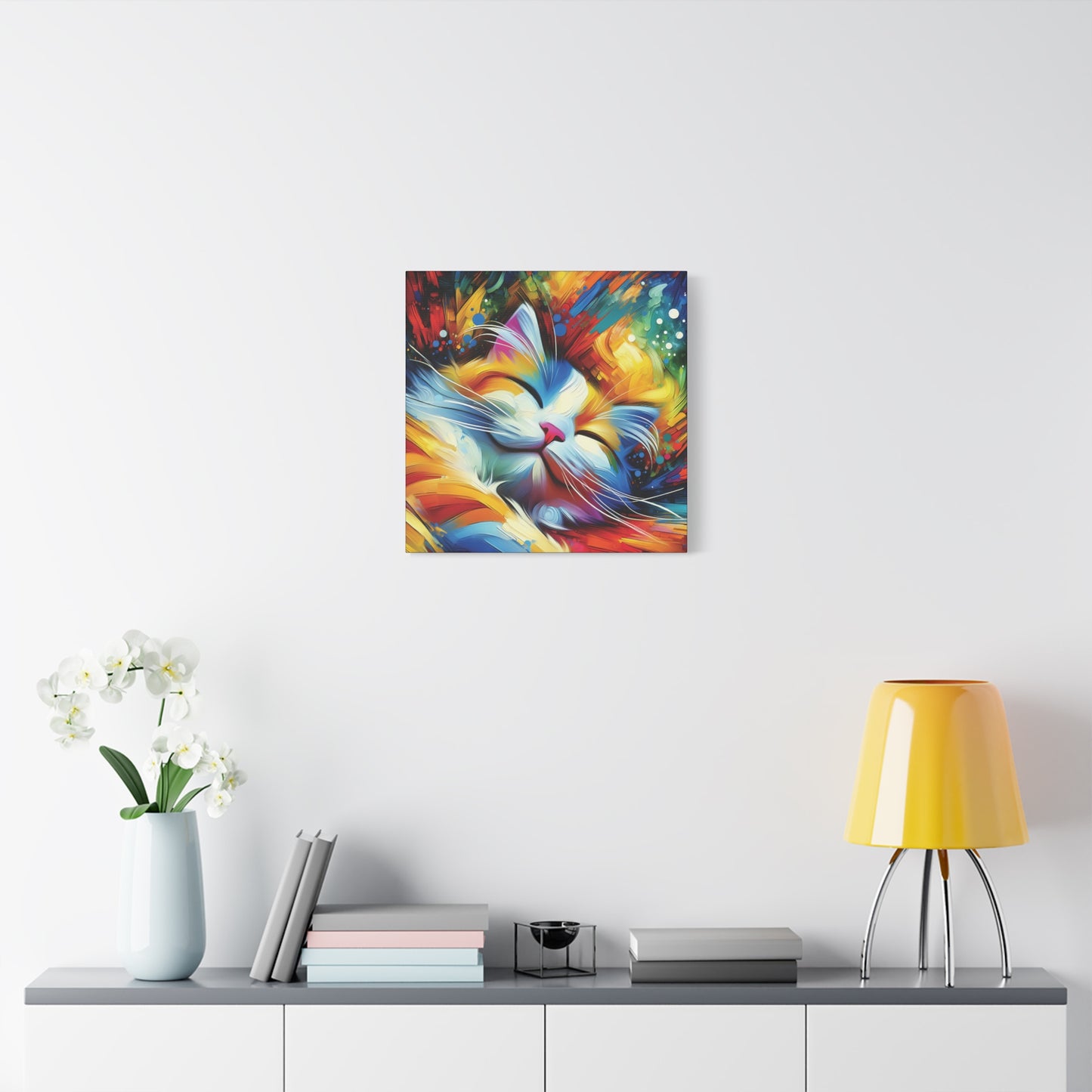 Canvas Wall Art - Happy Cat Dreams - Modern Impressionist Art Style
