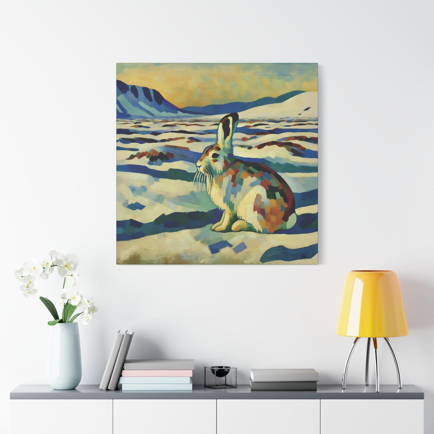 Arctic Hare on the Tundra, Expressionist Style Canvas Art Print