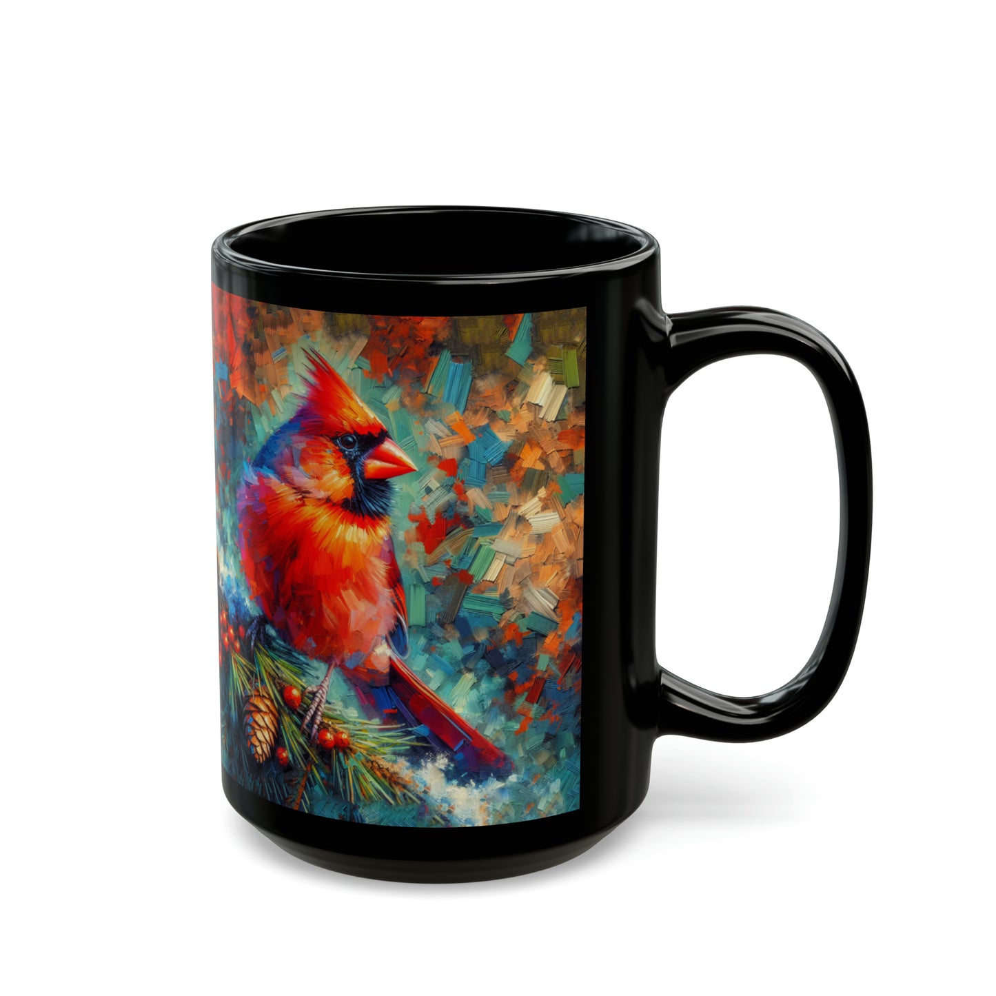 Cardinal with Berries - Black Mugs (11oz, 15oz)