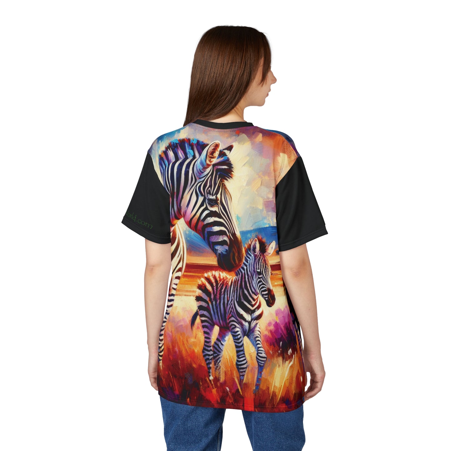 Zebra and Foal Art Tee | Colorful Unisex Cut & Sew T-Shirt, Wildlife Apparel, Unique Graphic Tee, Birthday Gift