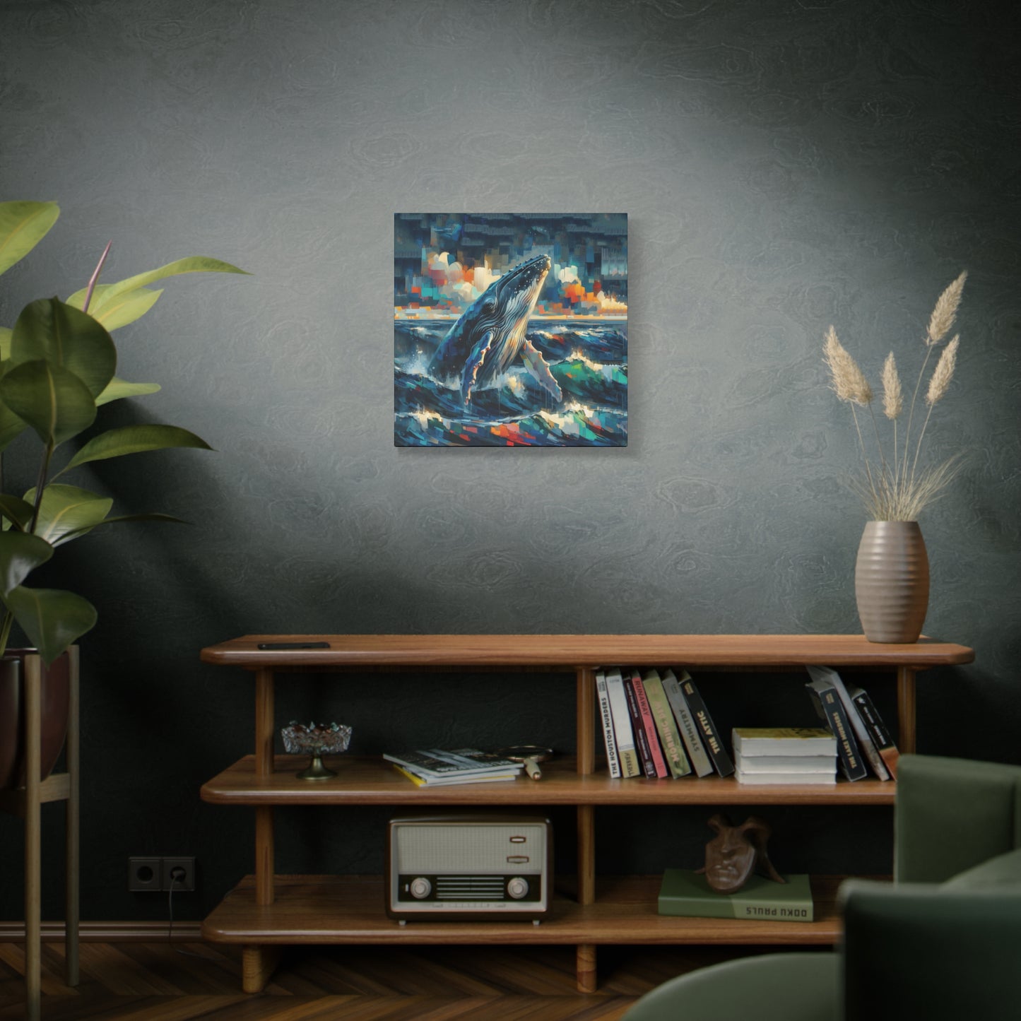 Humpback Breaching Expressionist Canvas Art Print