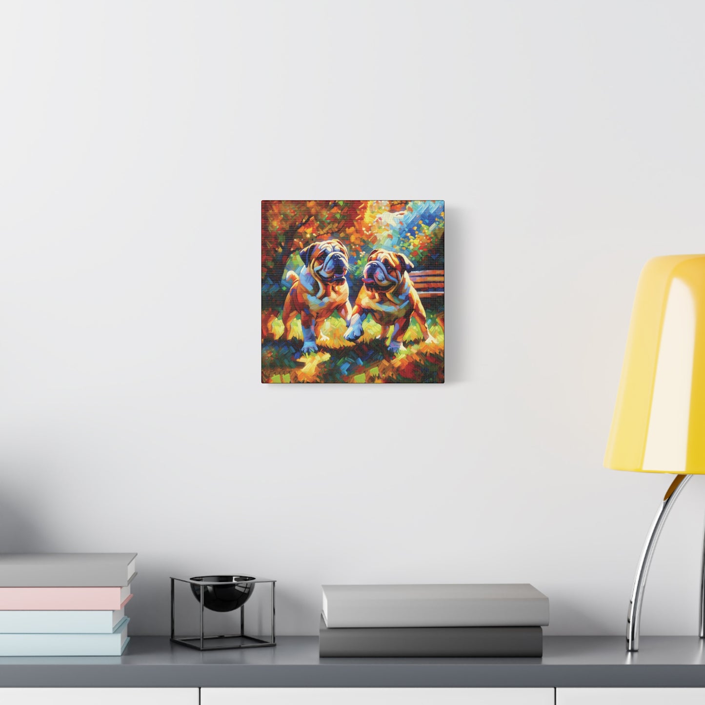 Playful Bulldogs Expressionist Canvas Art Print