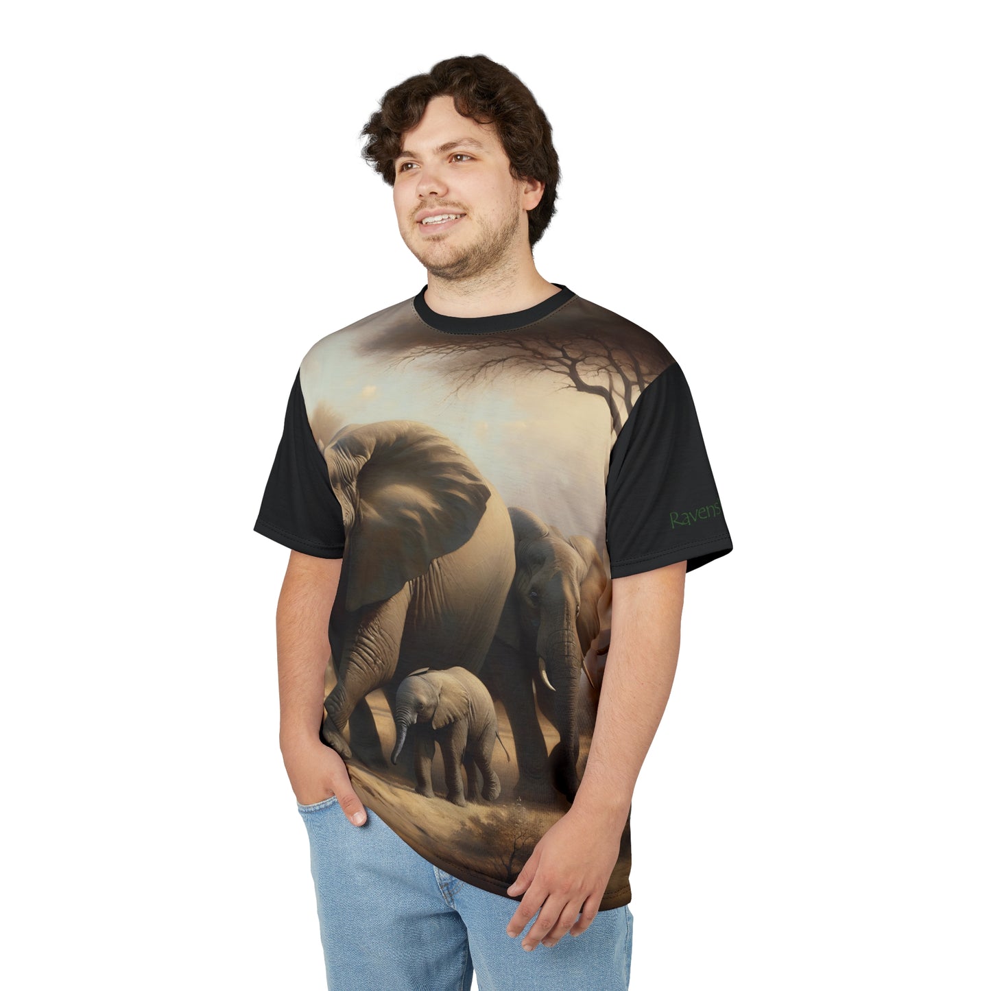 African Elephant Family Art Tee | Unisex Cut & Sew T-Shirt, Wildlife Apparel, Unique Graphic Tee, Birthday Gift