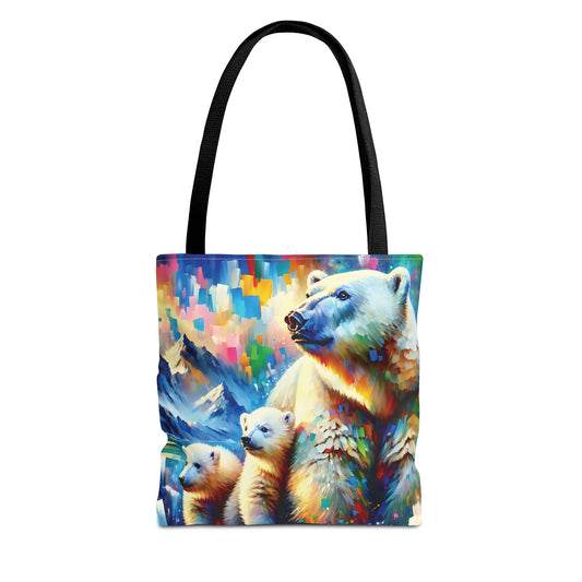 Tote Bag - Polar Bear Mom and Cubs Expressionist Style Art