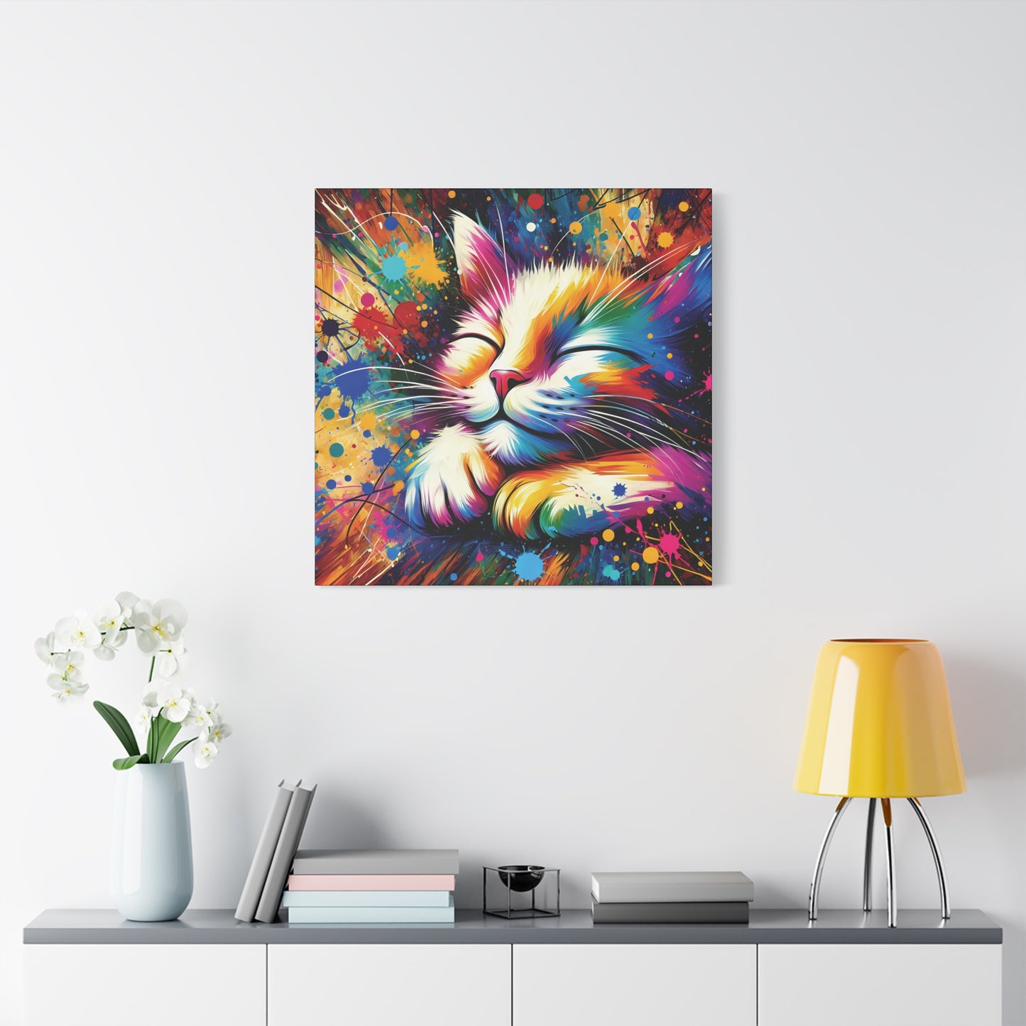 Canvas Wall Art - Contented Cat - Modern Impressionist Art Style