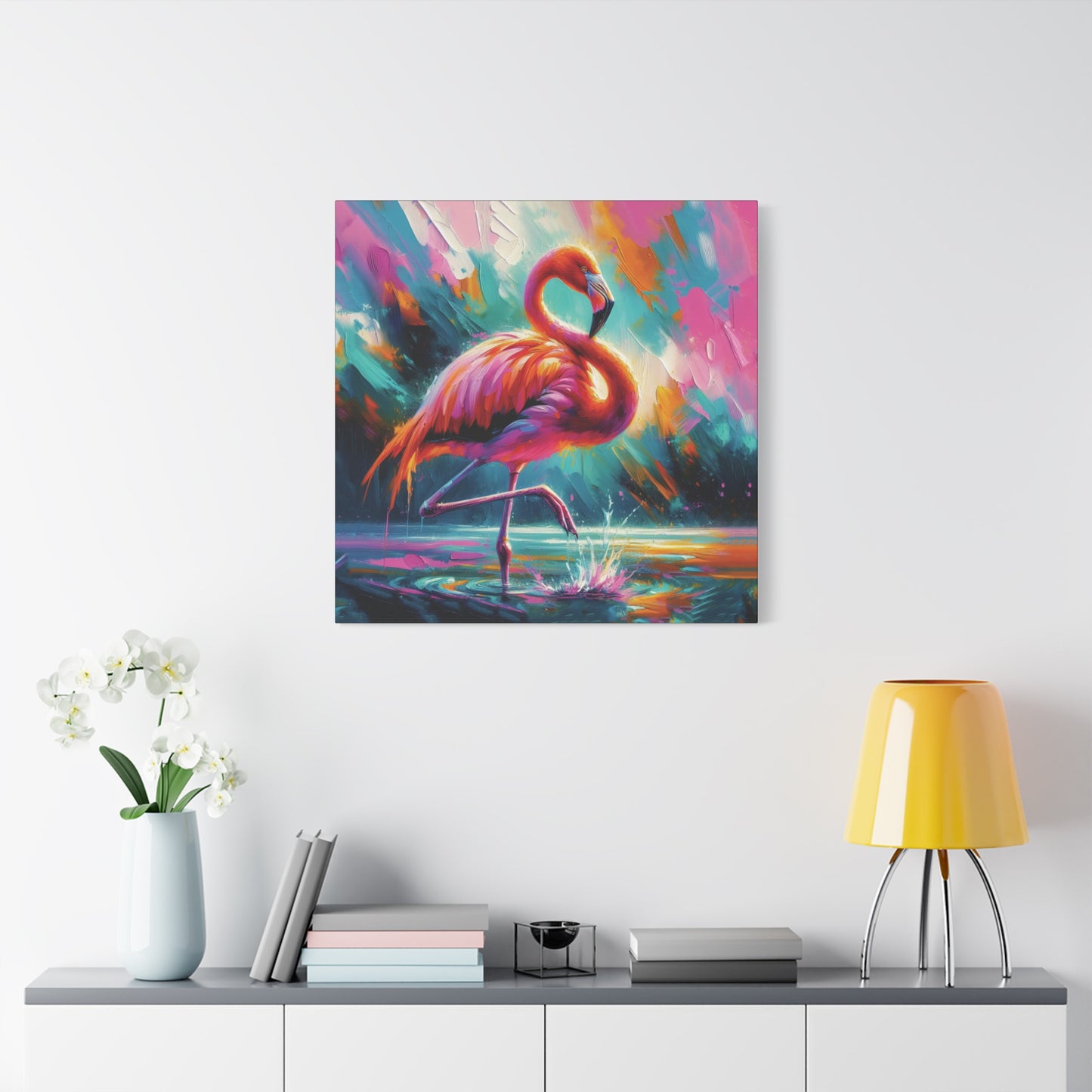 Canvas Wall Art - Flamingo Colorful Expressionist Style Print