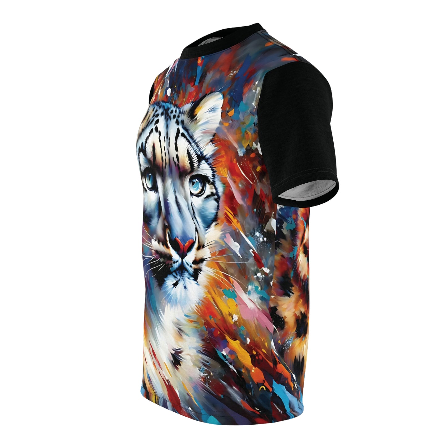 Colorful Snow Leopard Vibrant Art Tee | Colorful Unisex Cut & Sew T-Shirt, Wildlife Apparel, Unique Graphic Tee, Birthday Gift