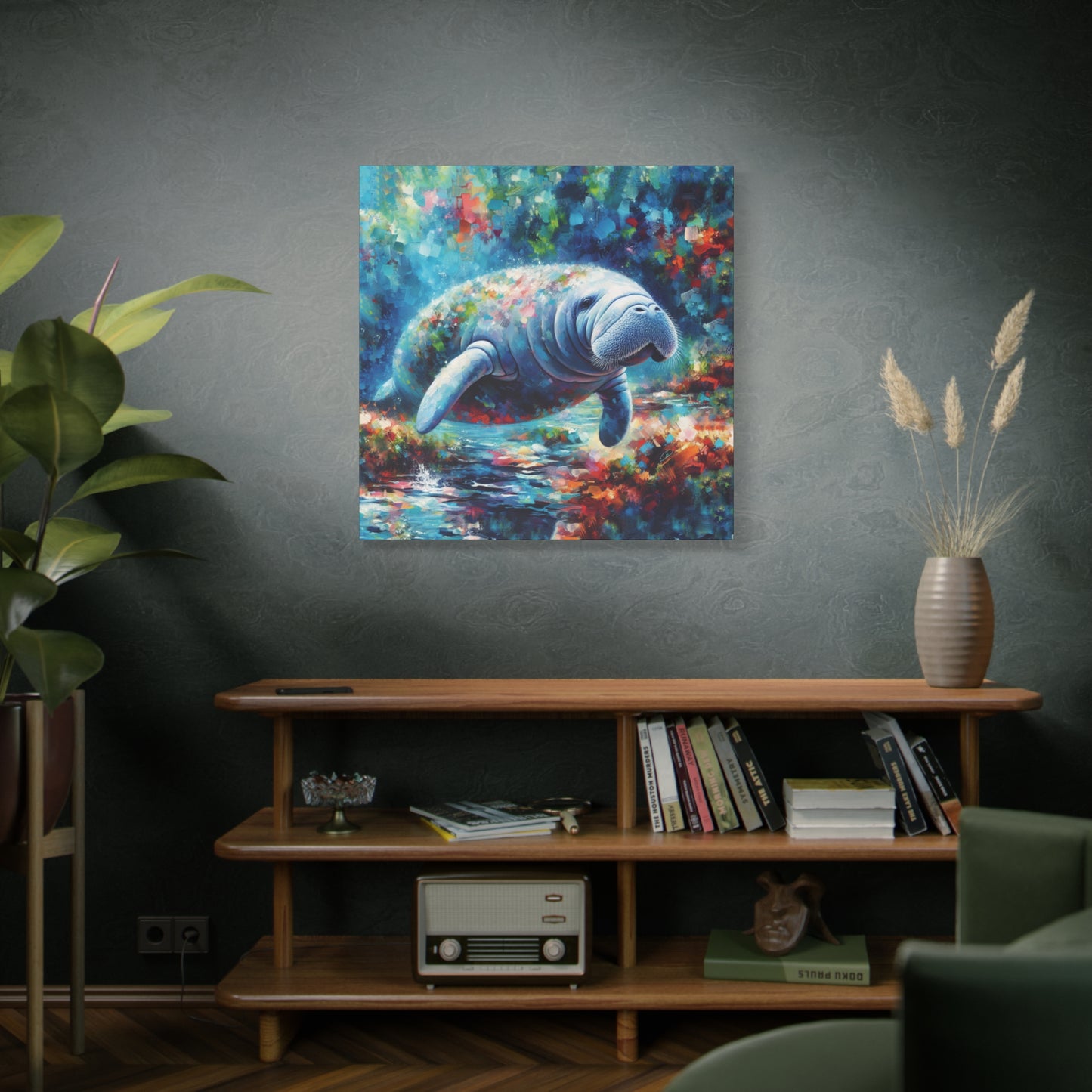 Manatee Garden Expressionist Canvas Art Print