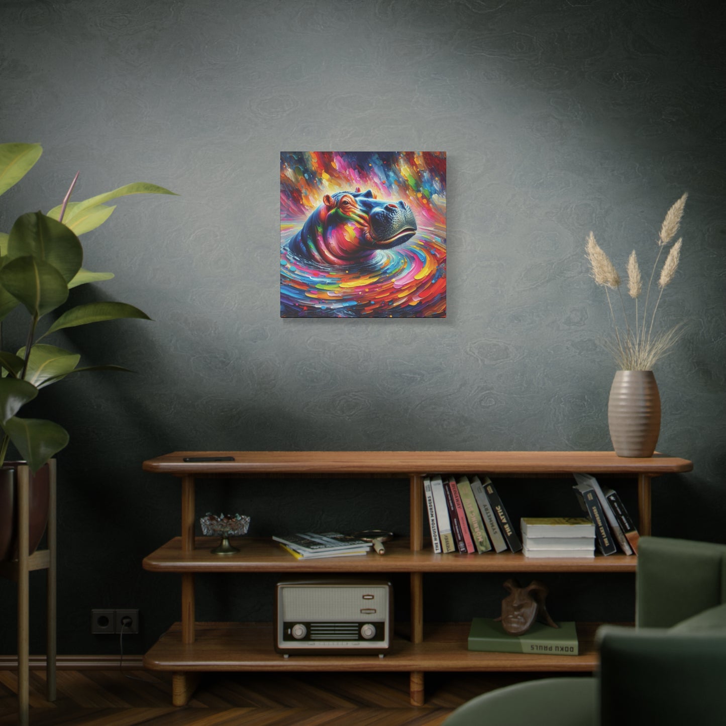 Hippo Jacuzzi Expressionist Canvas Art Print