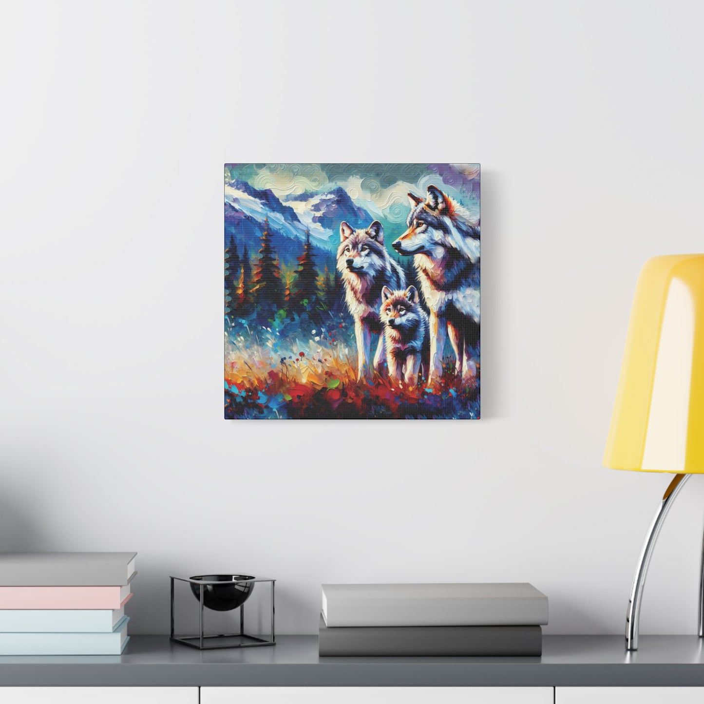 Gray Wolf Family Canvas Wall Art - Expressionist Canvas Print