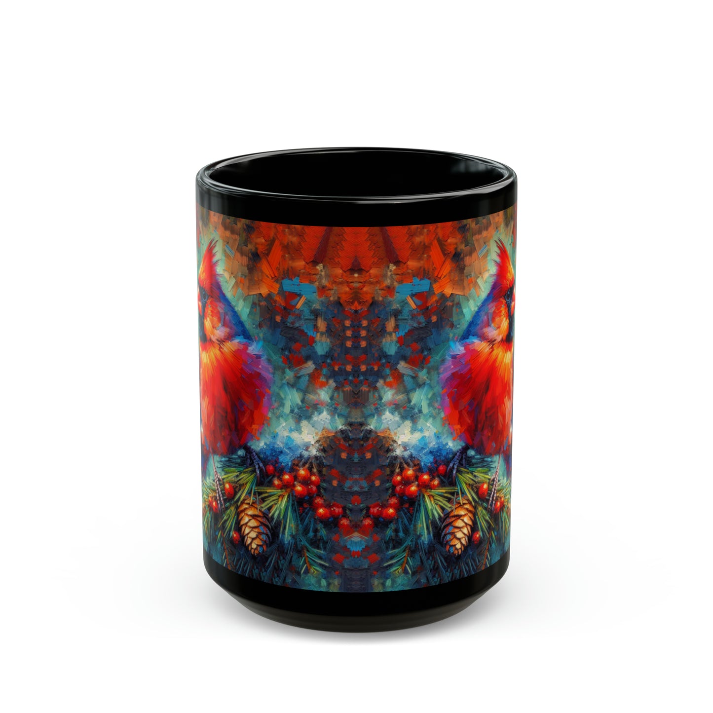 Cardinal with Berries - Black Mugs (11oz, 15oz)