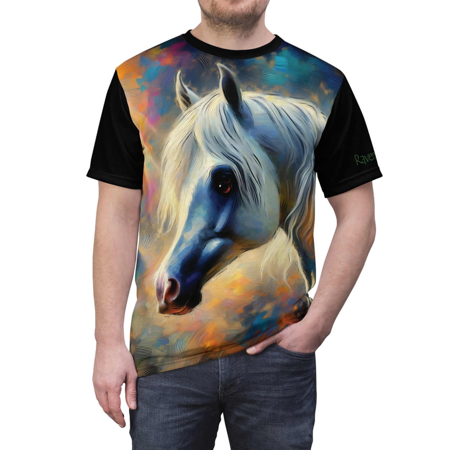 Andalusian Horse Portrait Vibrant Art Tee | Colorful Unisex Cut & Sew T-Shirt, Wildlife Apparel, Unique Graphic Tee, Birthday Gift