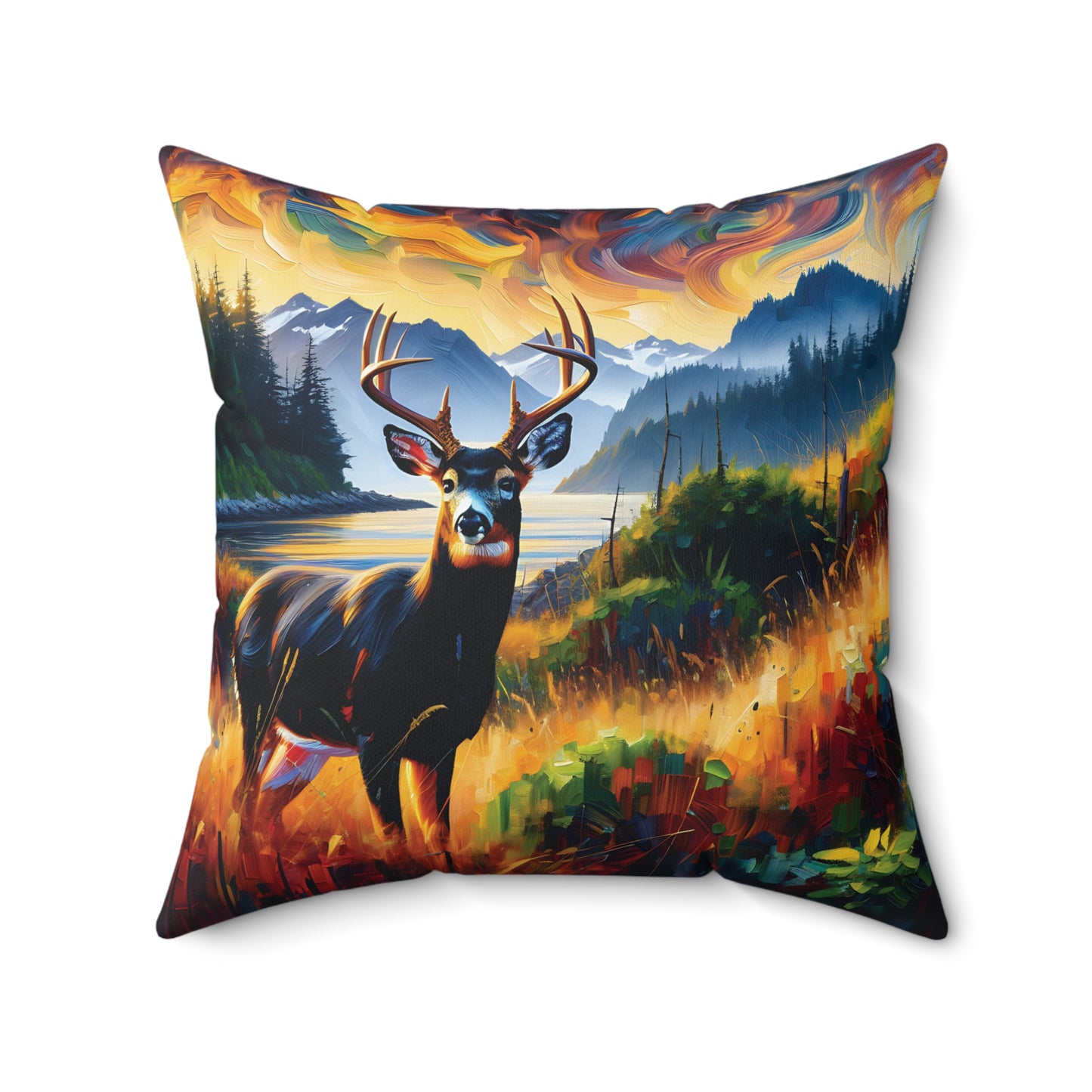 Black Tail Buck in Olympic National Park - Square Throw Pillows