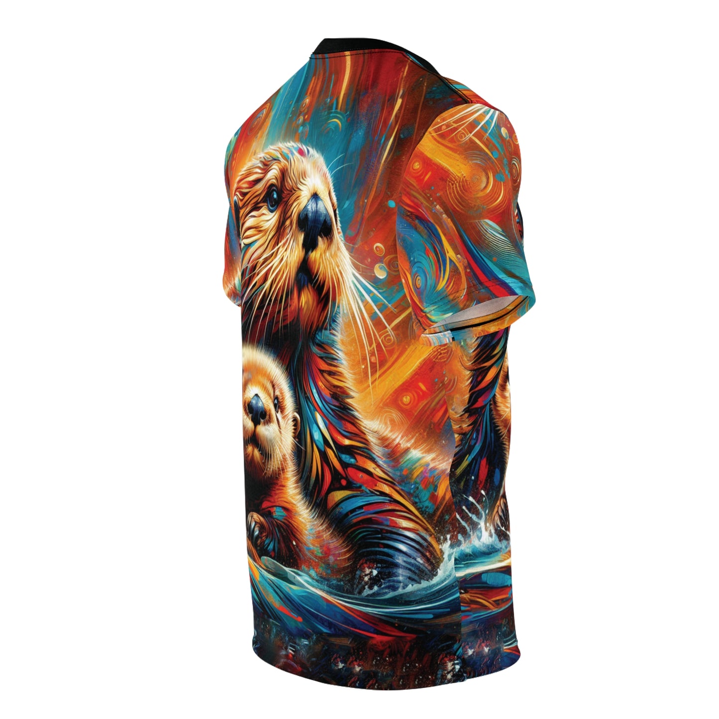Sea Otters at Sunset Vibrant Art Tee | Colorful Unisex Cut & Sew T-Shirt, Wildlife Apparel, Unique Graphic Tee, Birthday Gift