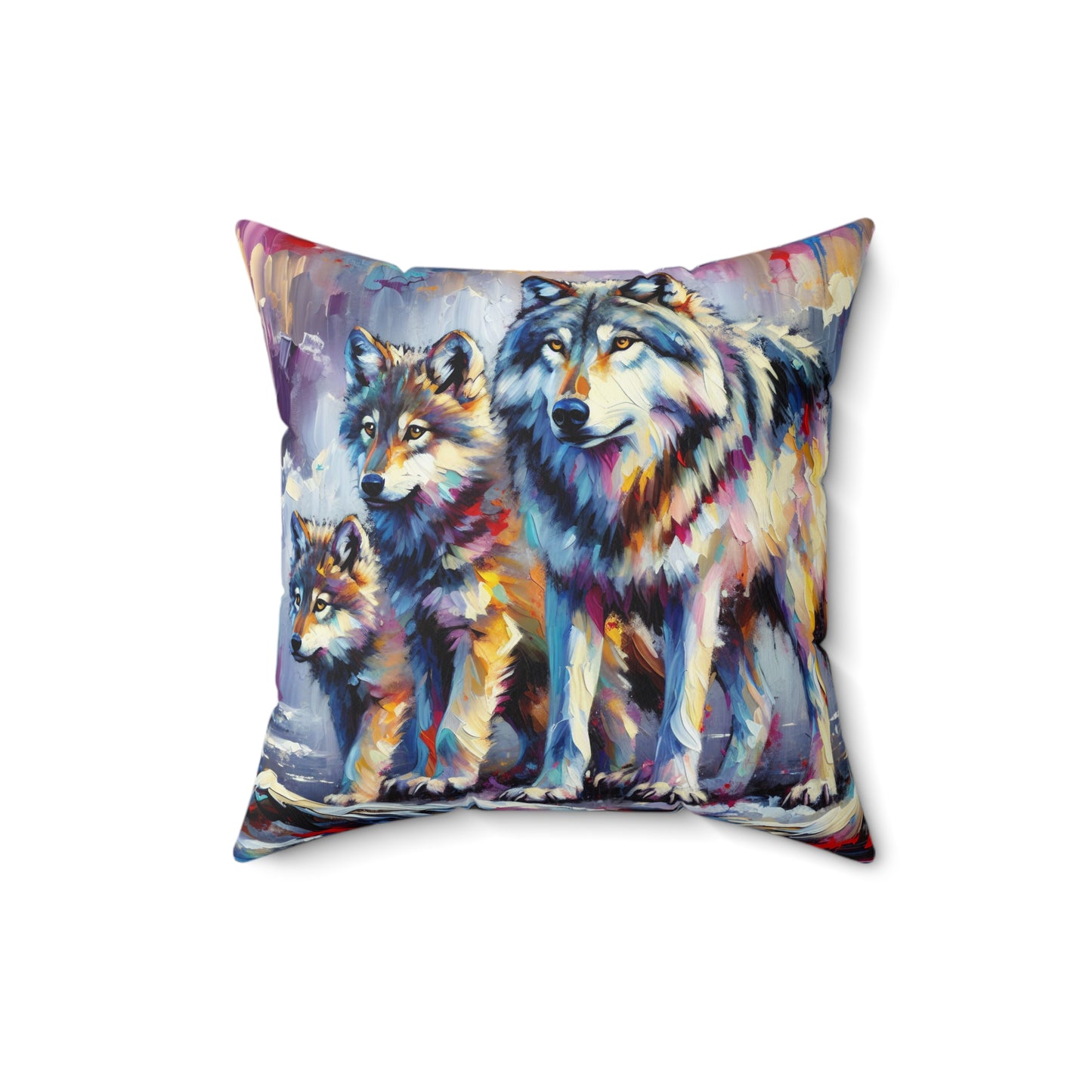 Wolf with Juveniles - Square Pillow