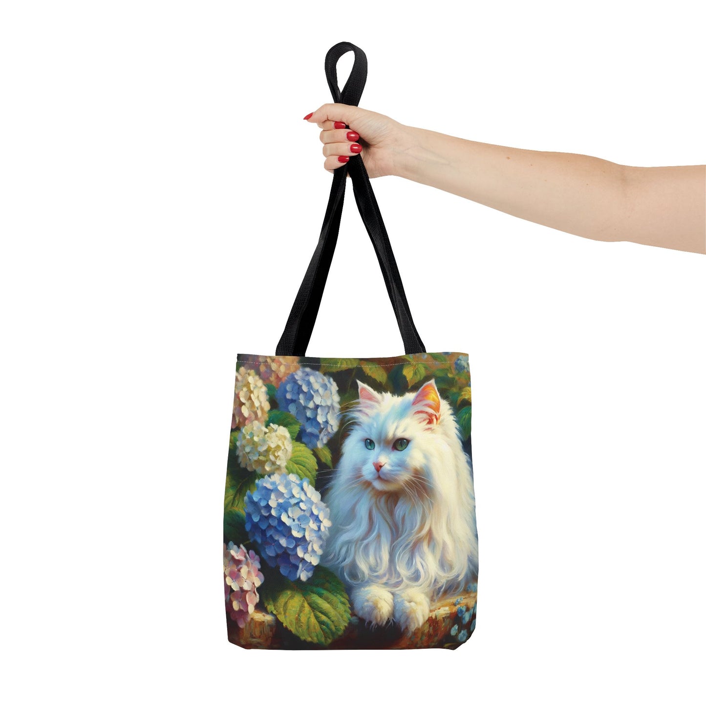 Cat Tote Bag - Impressionist Style Art featuring The Artist's White Cat with Hydrangeas
