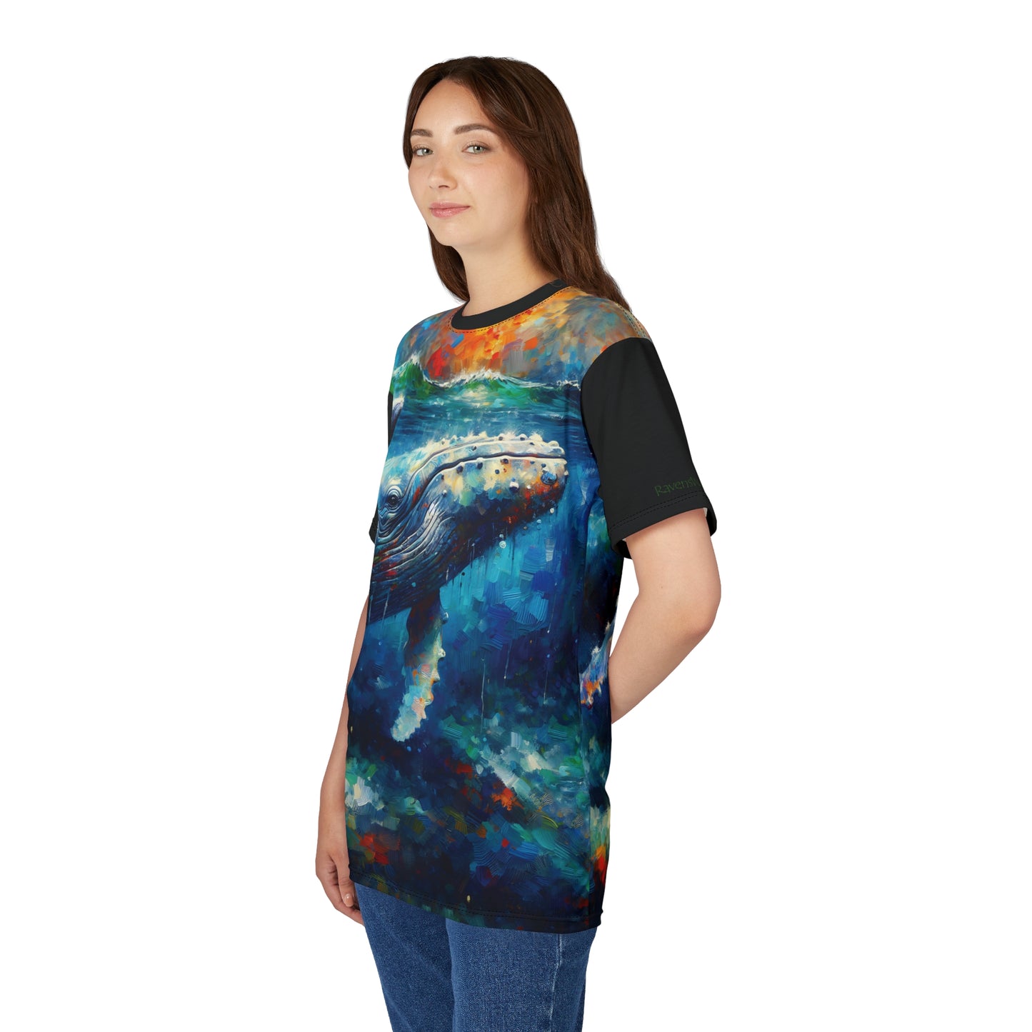Humpback Whale and Calf Art Tee | Colorful Unisex Cut & Sew T-Shirt, Wildlife Apparel, Unique Graphic Tee