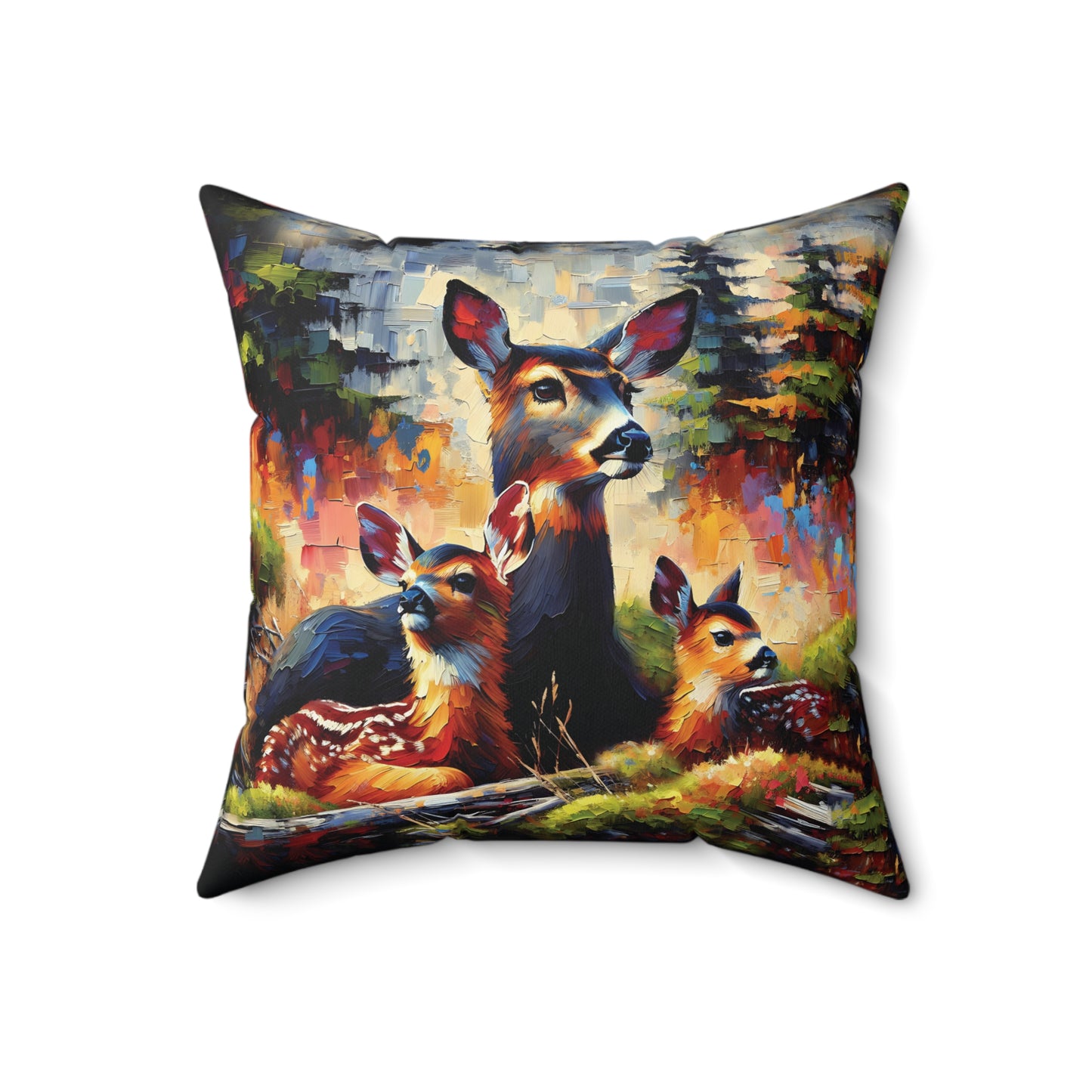 Black Tail Doe with Fawns - Square Throw Pillows