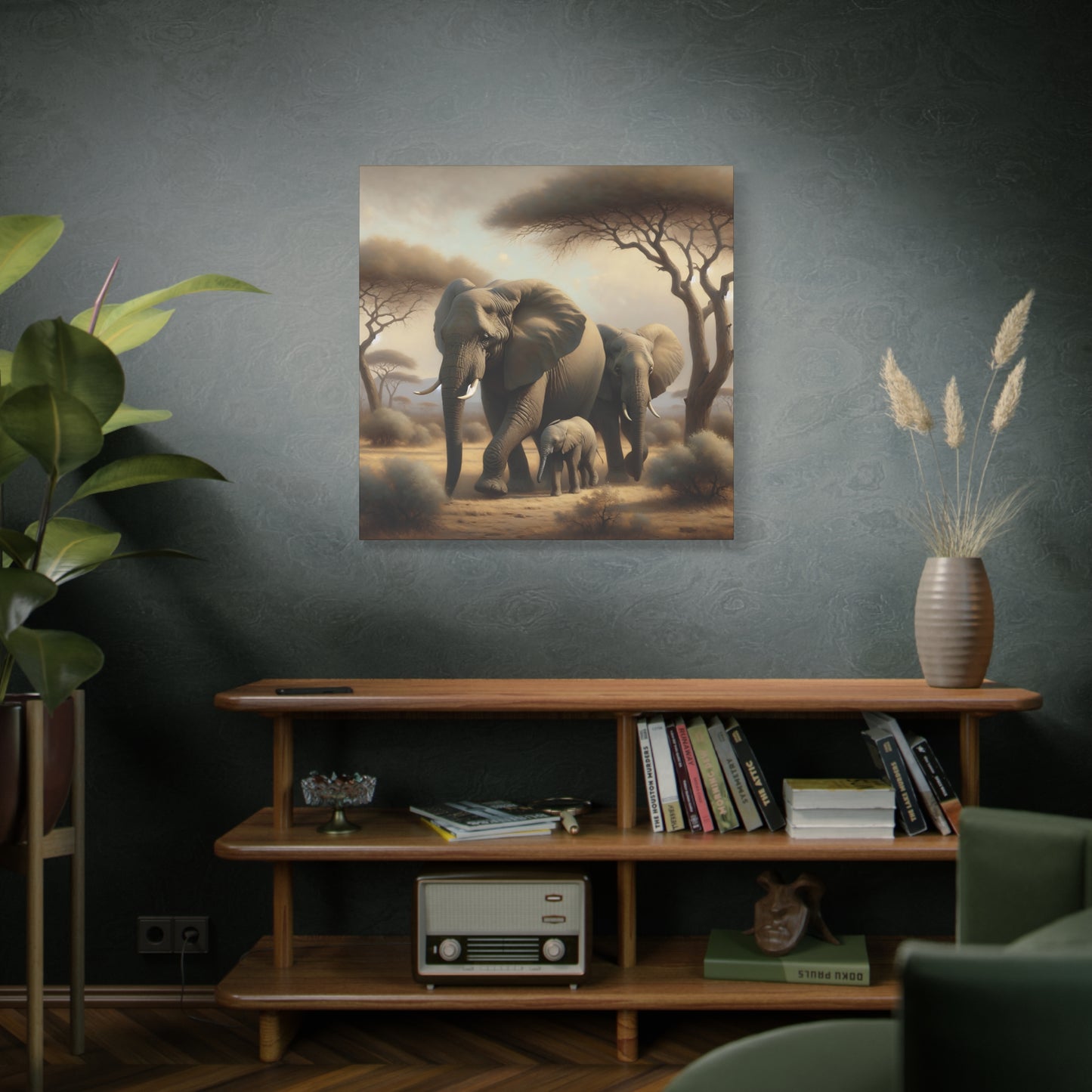 African Elephant Family Canvas Art Print