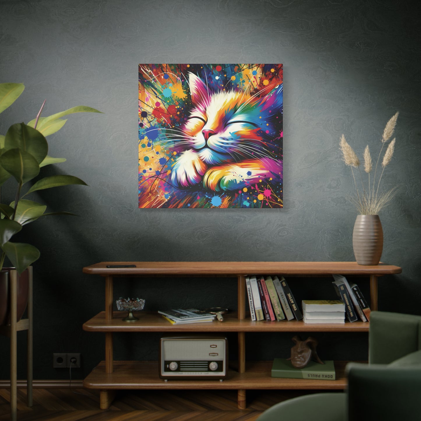 Canvas Wall Art - Contented Cat - Modern Impressionist Art Style